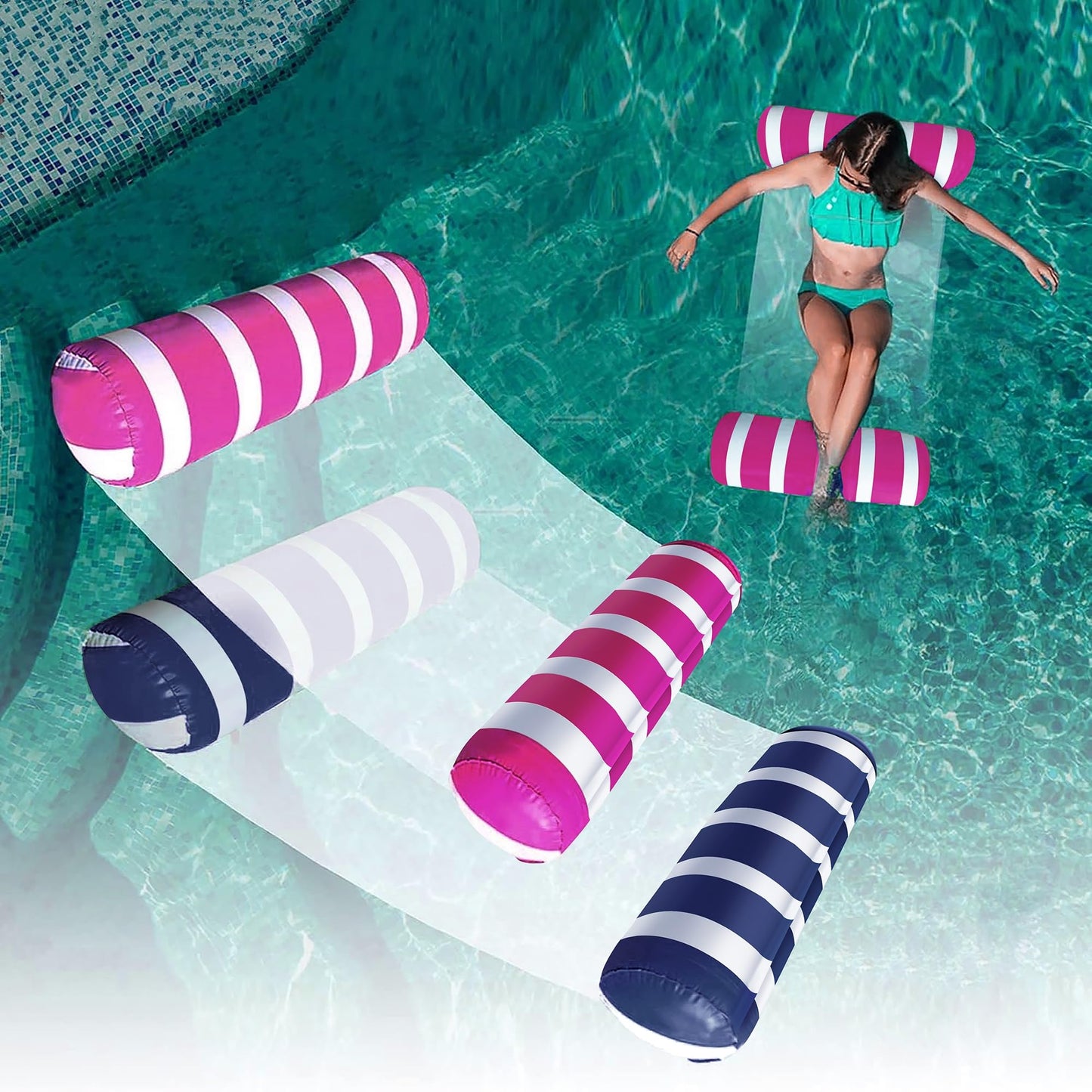 Hot2-Pack Swimming Pool Float Hammock, Multi-Purpose Inflatable Hammock Pool Hammock (Saddle, Lounge Chair, Hammock, Drifter), Water Hammock Lounge