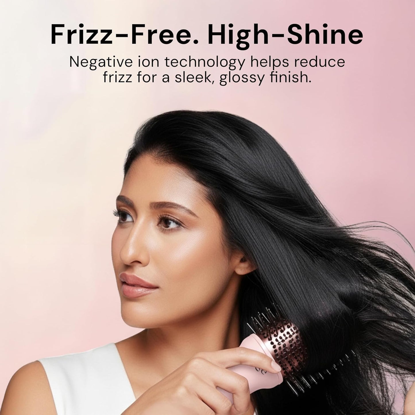 HotL'ANGE HAIR Le Volume 2-in-1 Titanium Blow Dryer Brush | Frizz Control Blowout Hair Dryer Brush For Drying And Straightening | Volumizing Hot Air Styler For All Hairstyles | Oval Barrel | Blush - 75mm