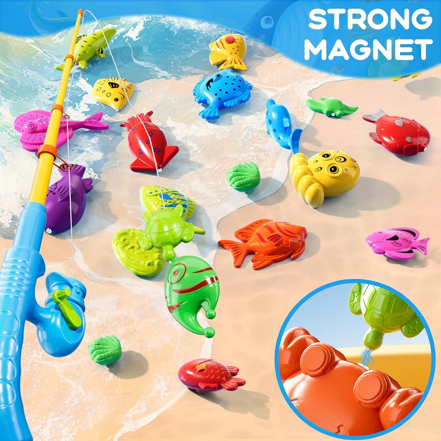 HotMagnetic Fishing Game Toys for Kids Toddlers 3-5 4-8, Water Table Bathtub Toys with Pole Rod Net Plastic Floating Fish, Water Bath Pool Outdoor Toys for Kids Toddlers Baby Age 3 4 5 6 7 8 Year Old