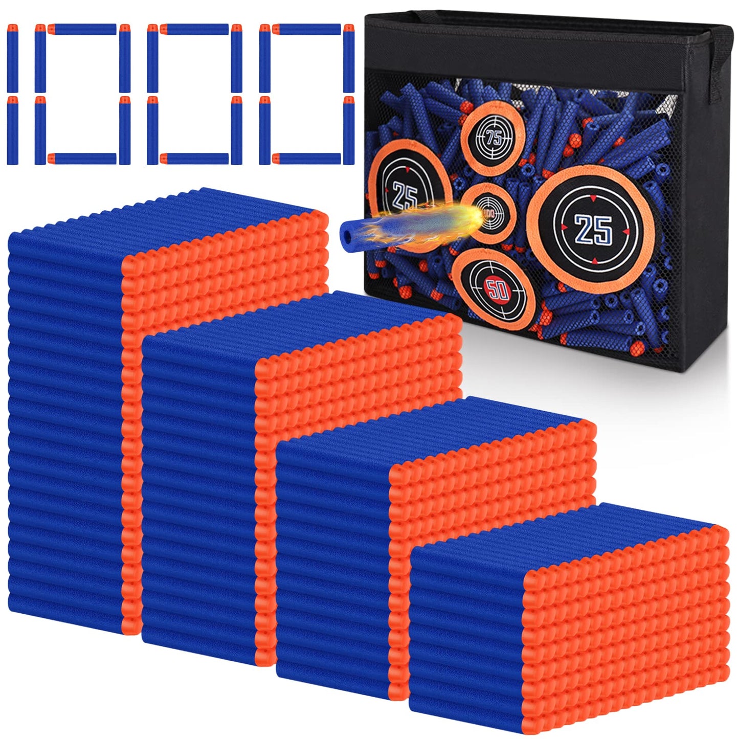 HotPokiiulk Refill Darts Bullets Compatible with Nerf Guns N-Strike Elite Series, 300PCS Refill Darts Premium Foam Bullets Pack with Portable Storage Bucket