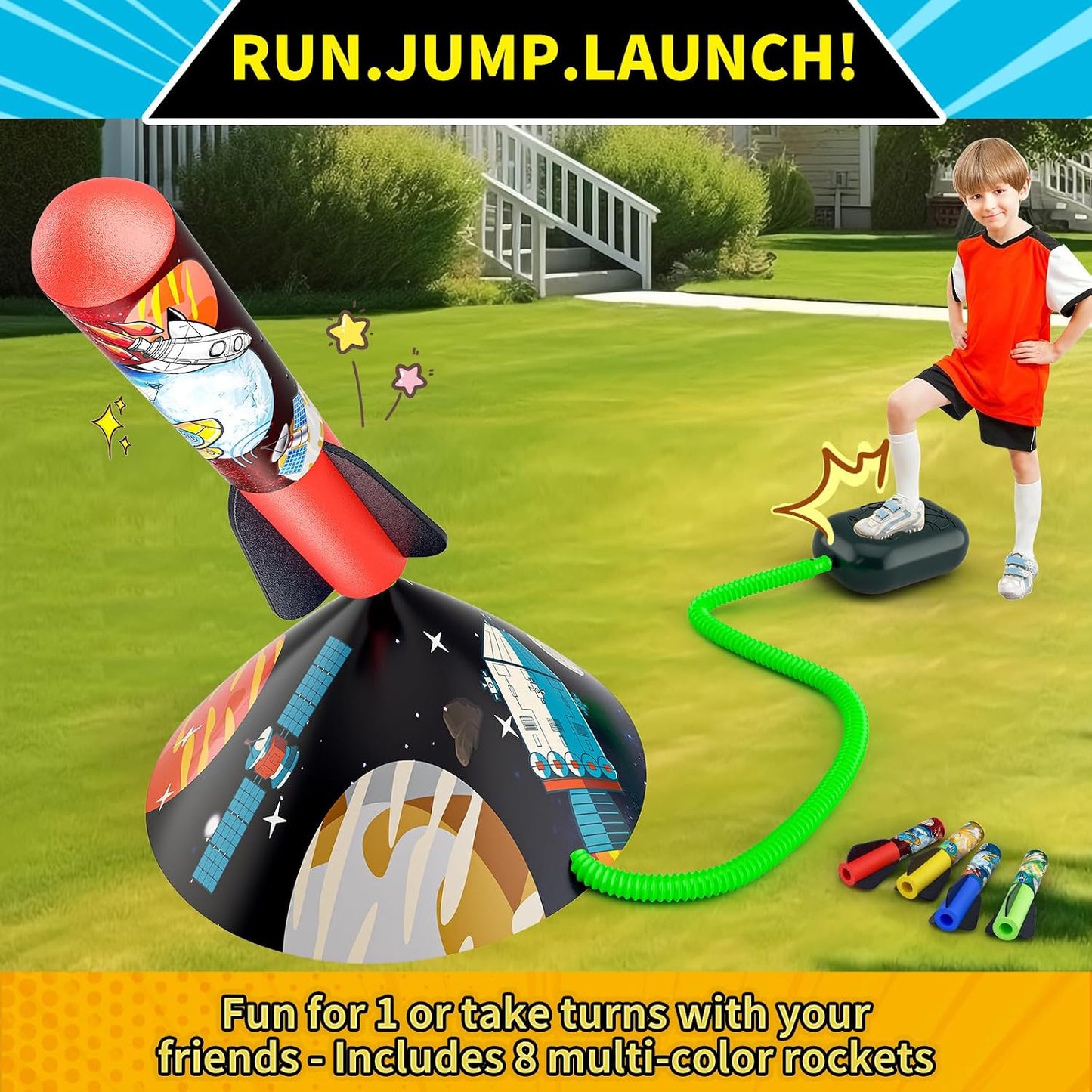HotOtoseth Toy Rocket Launcher for Kids - Launch up to 100 Ft, 8 Foam Rockets & Adjustable Launch Stand, Outdoor Toys for Kids Ages 4-8, 3 4 5 6 7 Year Old Boys Birthday Gifts, Toy for Toddlers Age 3+