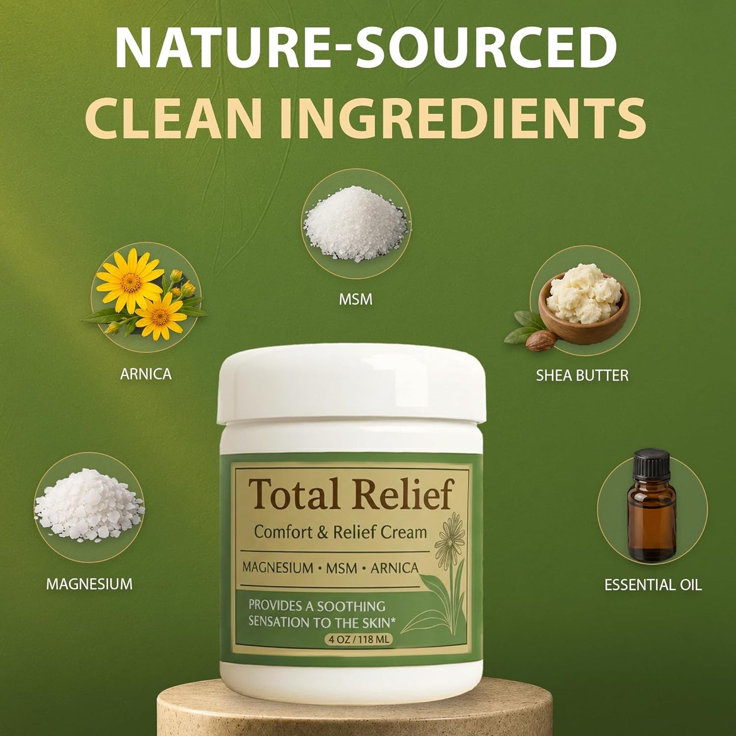 HotTotal Relief - Magnesium Cream - Topical Lotion for Muscles, Joints & Legs - Magnesium Chloride with MSM, Arnica & B6 - Lightweight & Fast-Absorbing - 4 Fl Oz (Pack of 1)