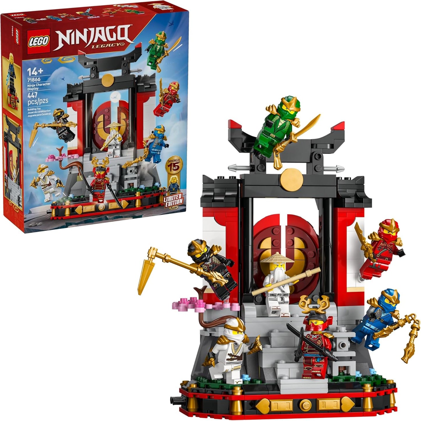 Hot LEGO NINJAGO Ninja Character Display 15th Anniversary Building Toy for Kids, Ages 14+ - Ninja Playset W/Elemental Master of Lightning + 7 Minifigures - Gift Idea for Teen Boys & Girls - 71866