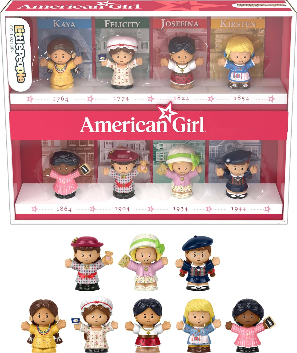 Hot Little People Collector American Girl 40th Anniversary Special Edition Figure Set for Fans, 8 Characters in a Display Package (Amazon Exclusive)