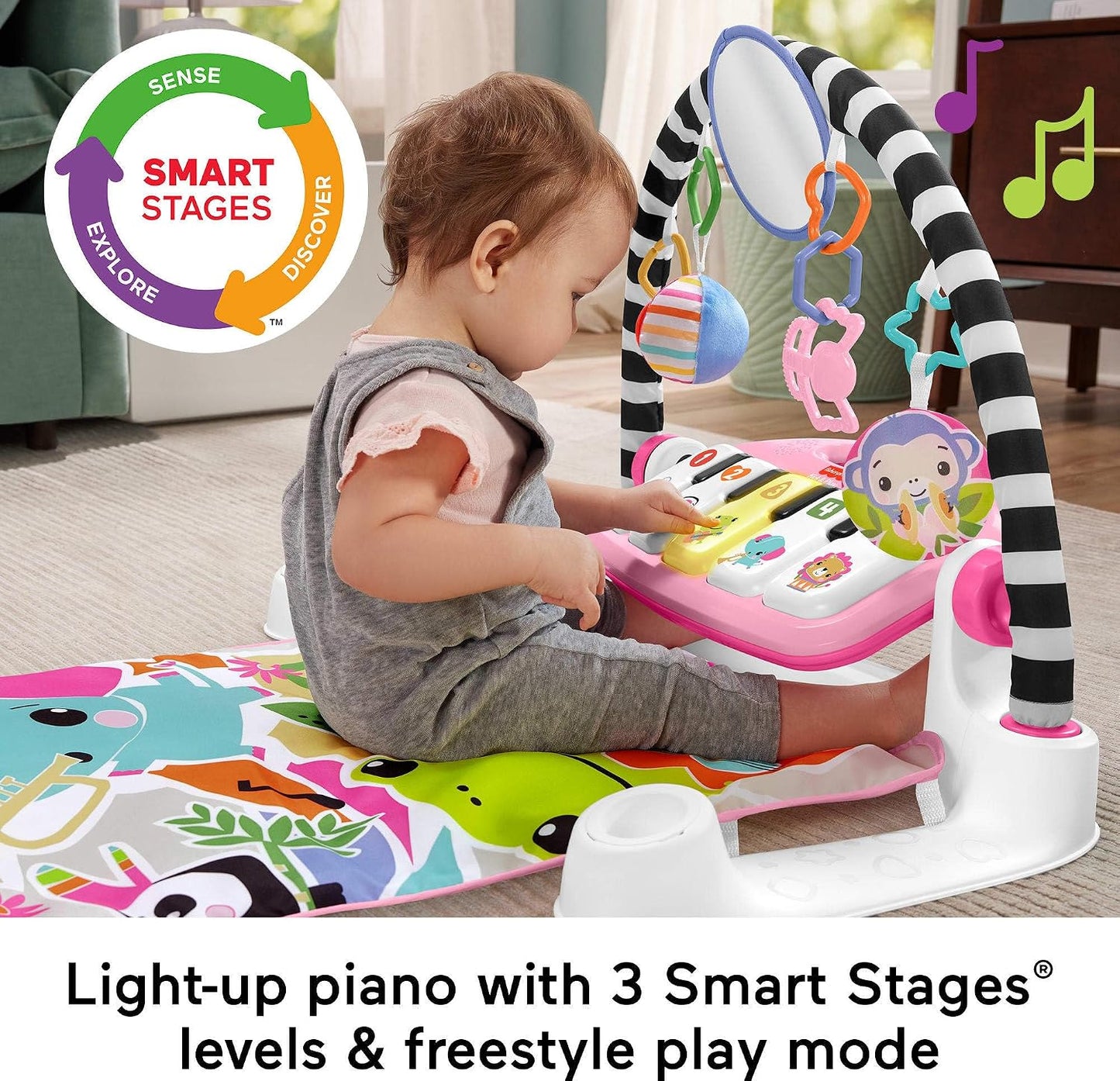 Hot Fisher-Price Baby Playmat Glow and Grow Kick & Play Piano Gym, Pink Musical Learning Toy with Developmental Activities for Newborns 0+ Months