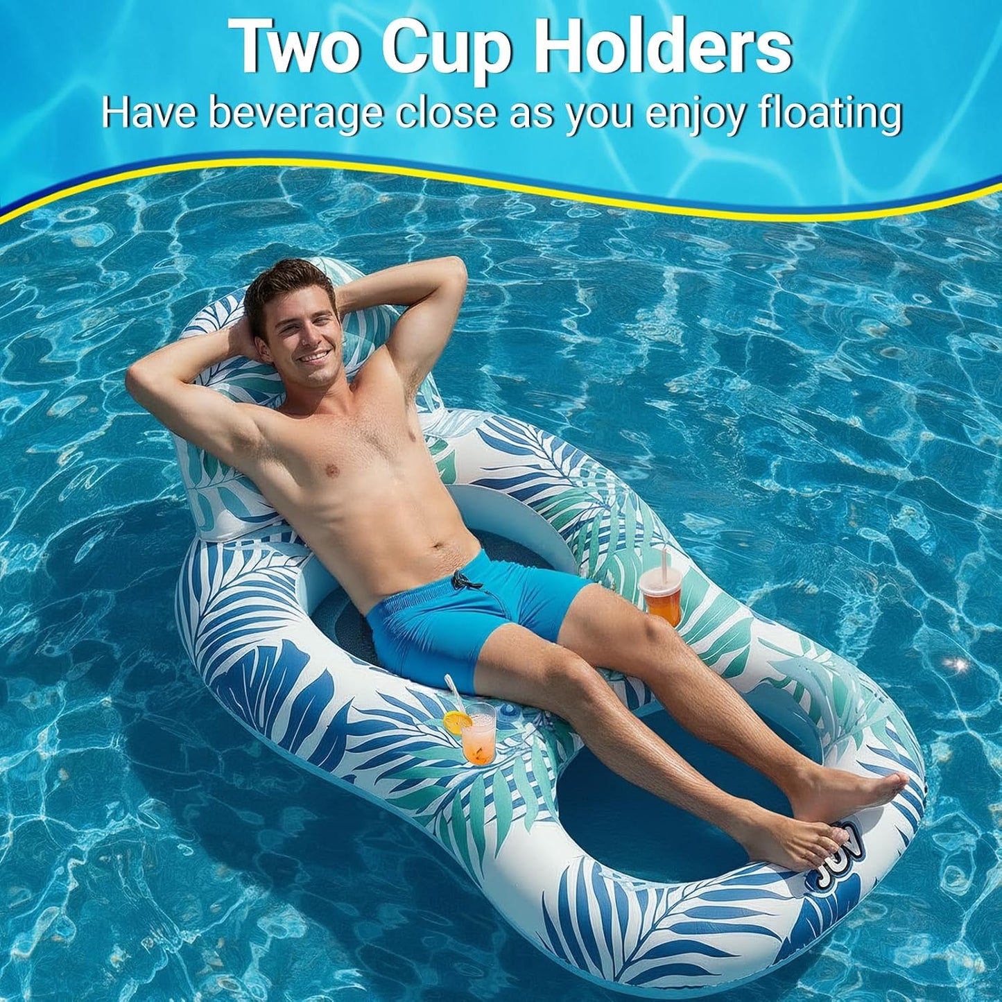 Hot Pool Floats for Adults,Inflatable Chair Lounger Floaties with Drink Holder,Travel Pool Beach Lake Swim Inflatables Water Floating Rafts
