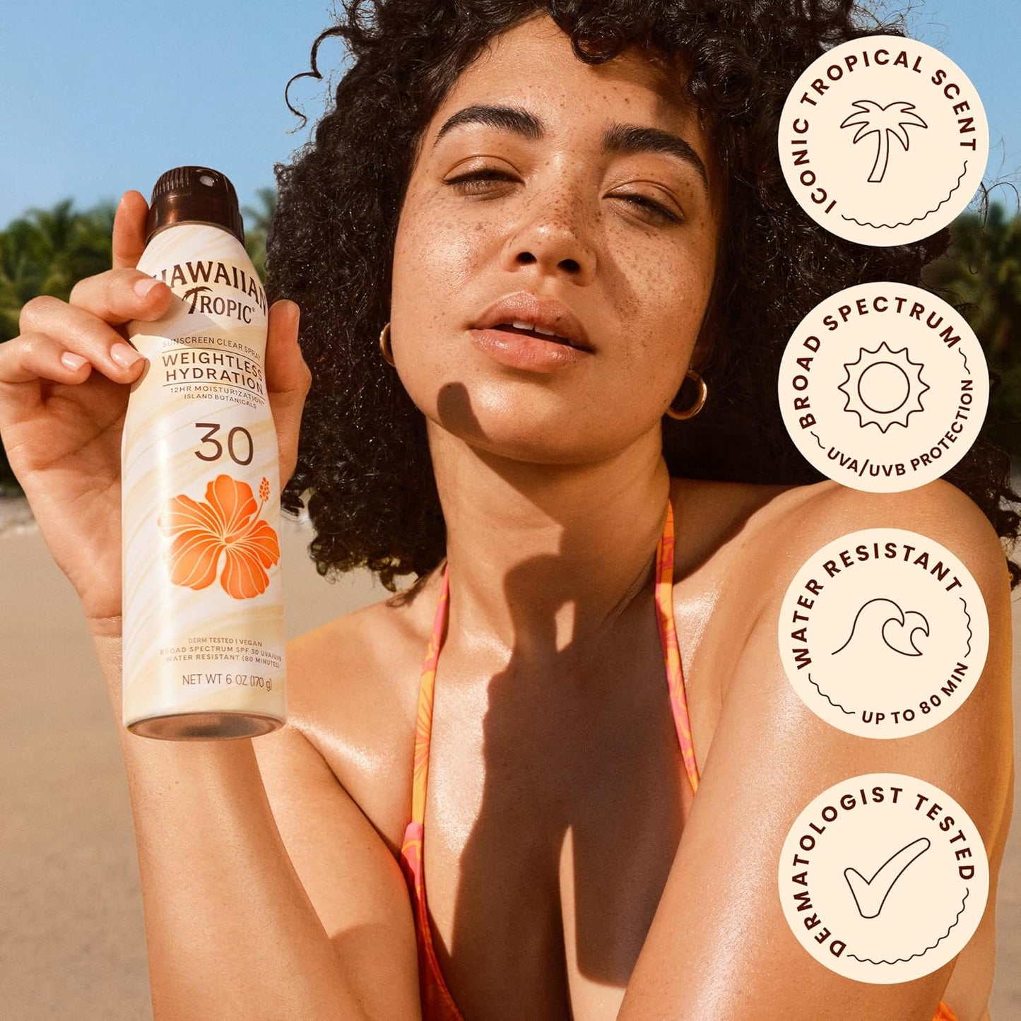 HotHawaiian Tropic Weightless Hydration Clear Spray Sunscreen SPF 30, 6 oz | SPF 30 Sunscreen Spray, Sunblock, Oxybenzone Free, 6 oz each Twin Pack