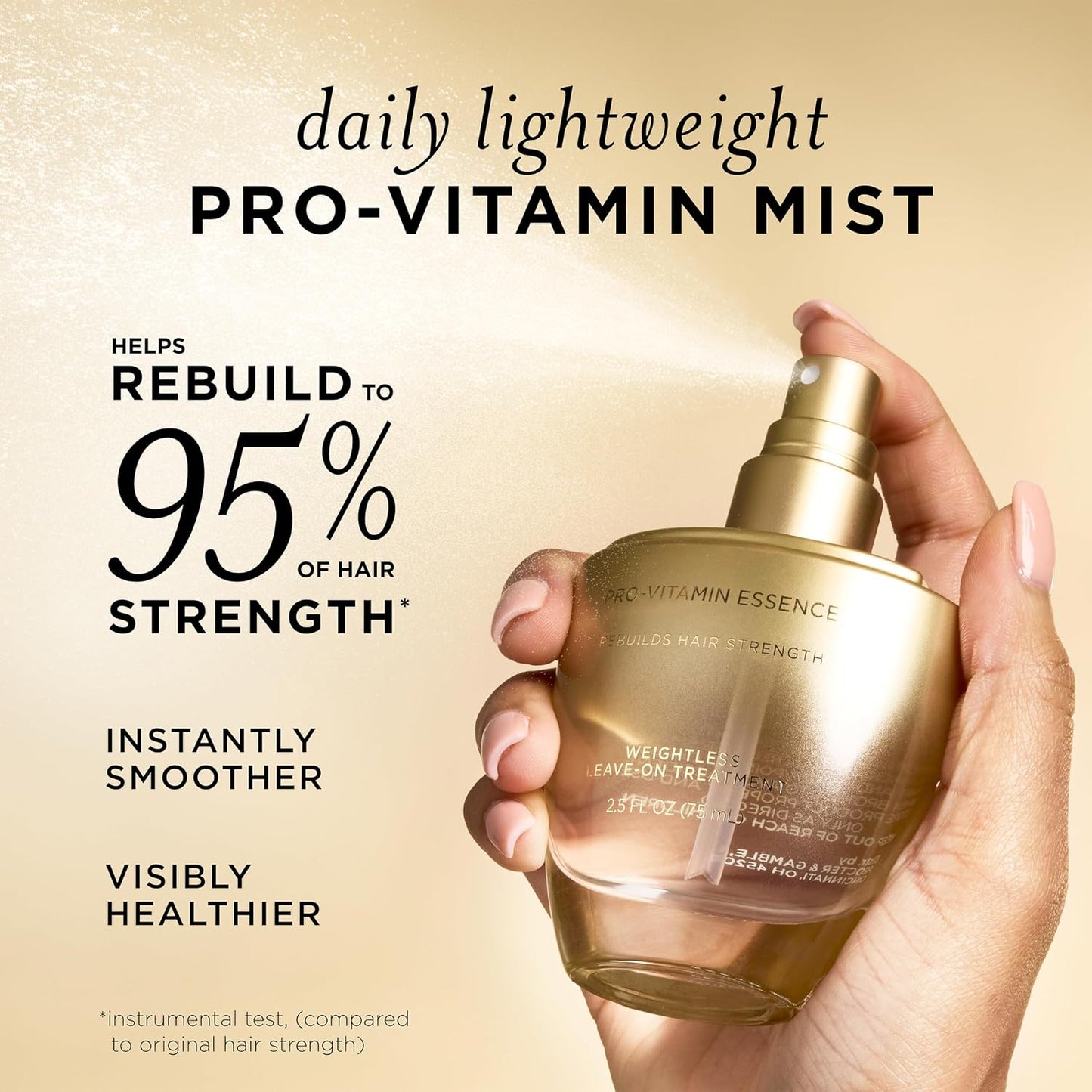HotPantene Pro-Vitamin Essence, Daily Repair Mist, Weightless Leave-On Treatment Strengthens & Rebuilds Damaged Hair, Reduces Breakage, 2.5 Fl Oz