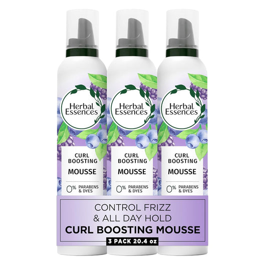HotHerbal Essences Curl Boosting Mousse, Frizz Control for Curly & Wavy Hair, Long-Lasting Hold with Berry Scent, Paraben & Dye-Free, Cruelty-Free, 6.8 Fl Oz Each, 3 Pack