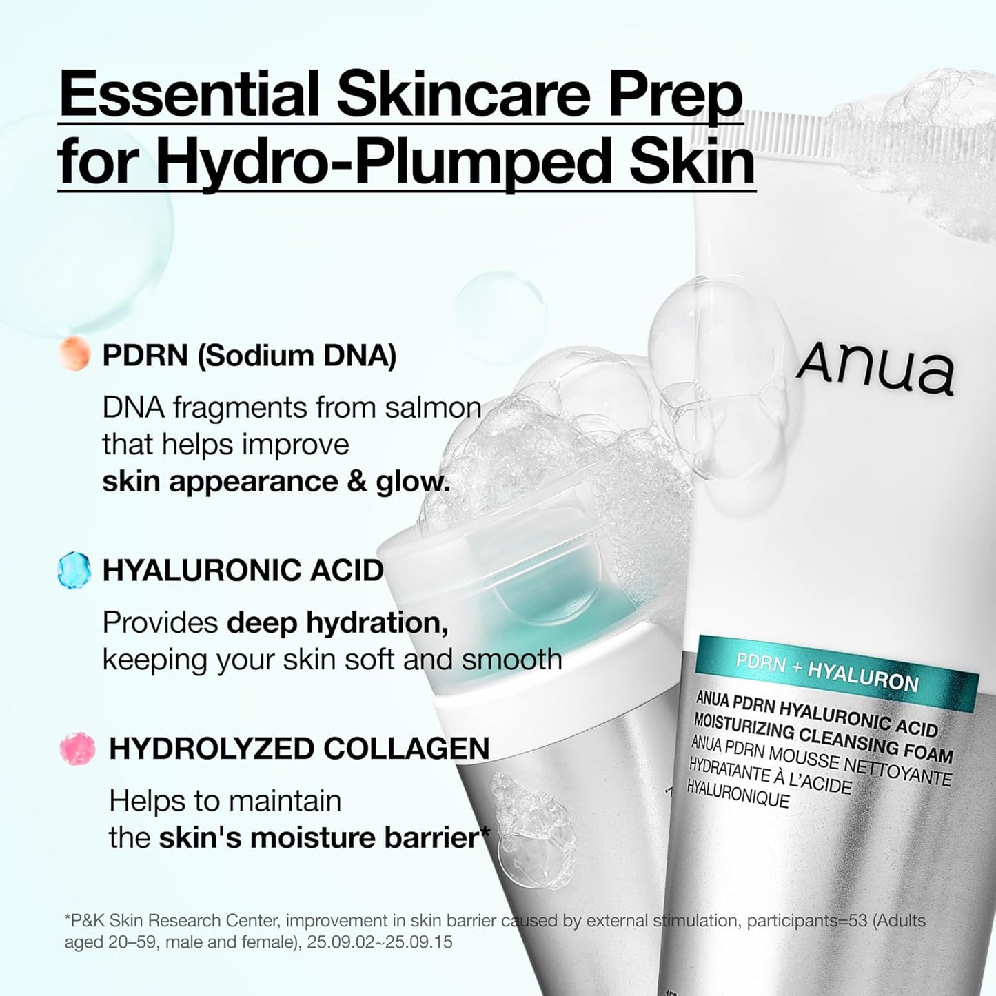 HotAnua PDRN Hyaluronic Acid Moisturizing Cleansing Foam, Daily Gentle Face Wash for Dry Skin, Salmon DNA Hydrating & Soft Facial Cleanser, Barrier Repair & Glow Glass Skin, Korean Skincare, 5.07 fl oz.