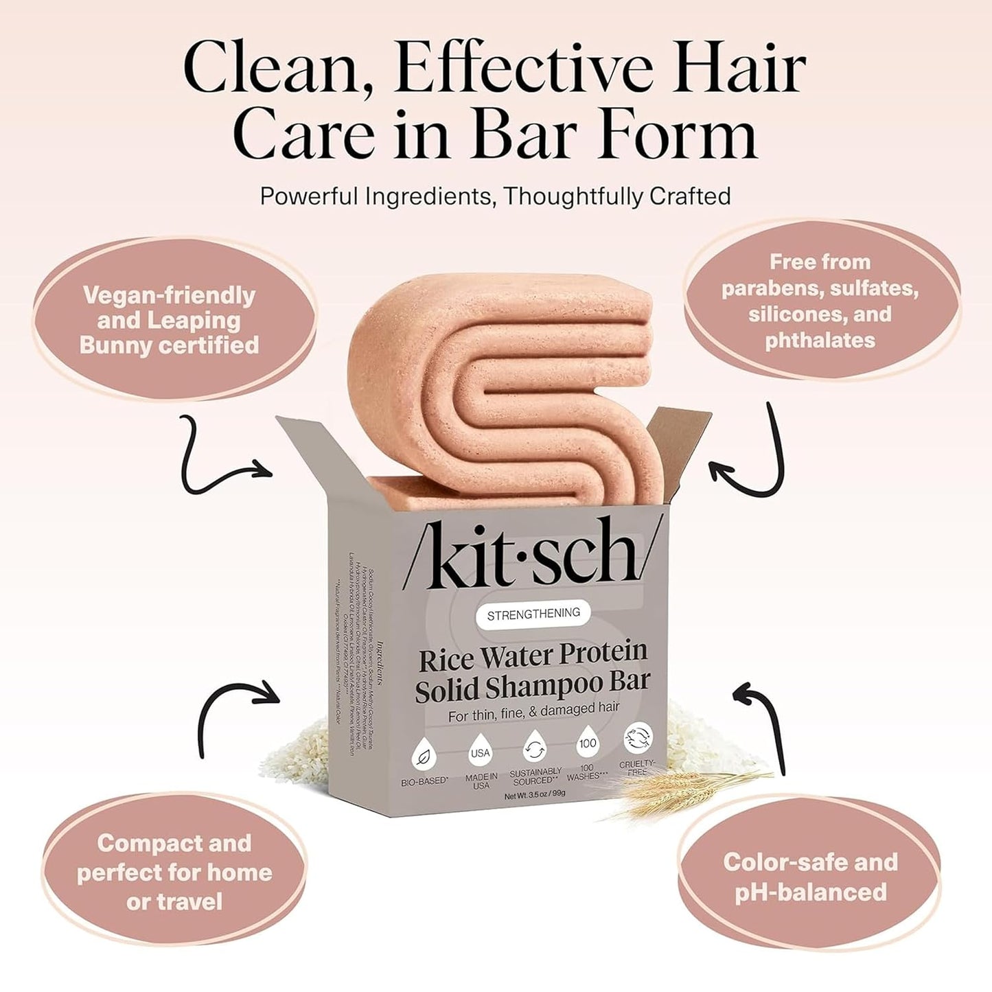HotKitsch Rice Water Shampoo Bar Soap for Hair Growth – Made in USA, 3.5 oz | Strengthening Hair Shampoo for Women & Men – Reduce Breakage, Boosts Shine – Paraben, Silicone & Sulfate-Free Hair Care