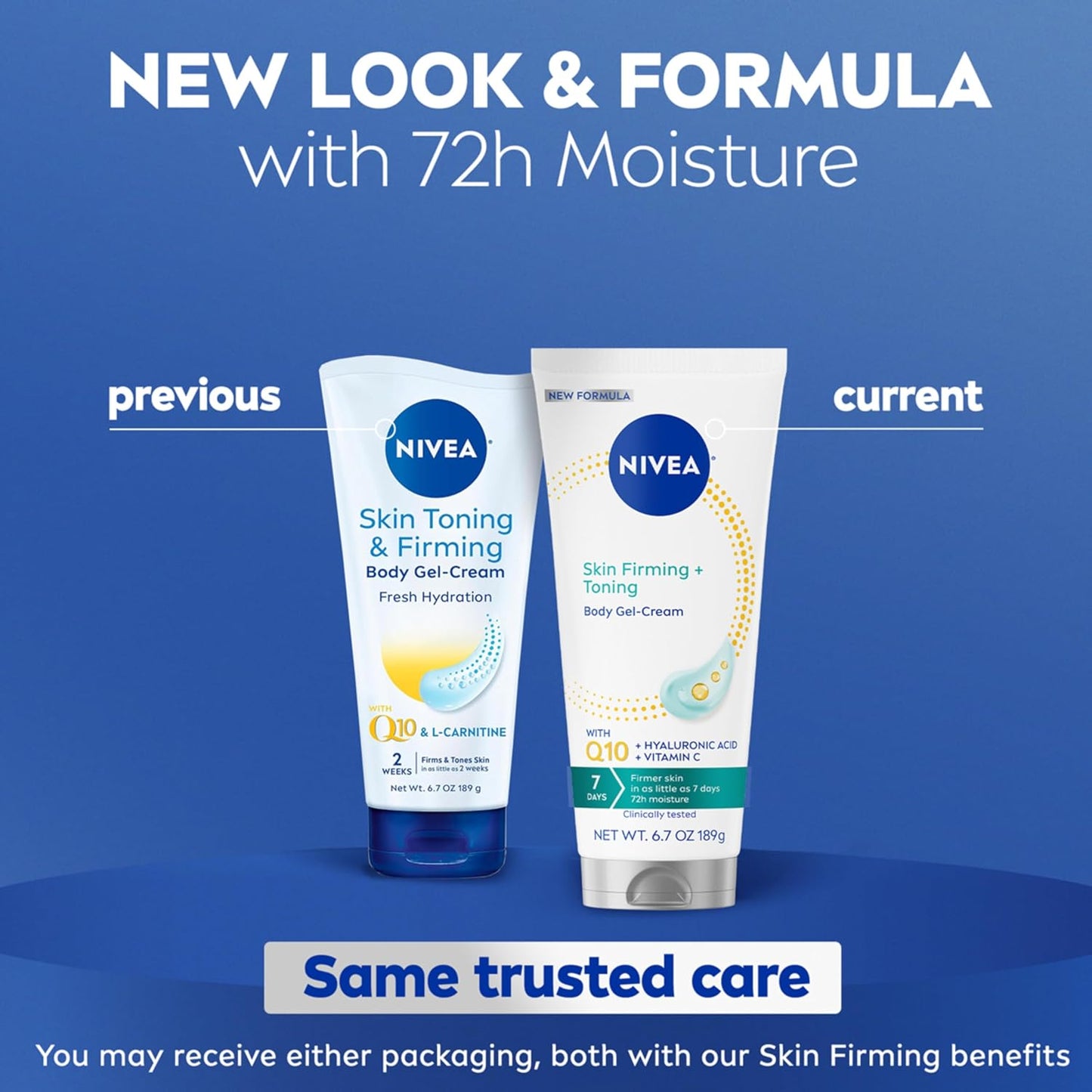 HotNIVEA Skin Firming & Toning Body Gel Cream with Q10, Hyaluronic Acid and Vitamin C, Clinically Tested Skin Firming & Toning Cream, 72-Hour Moisture, 6.7 Oz Tube