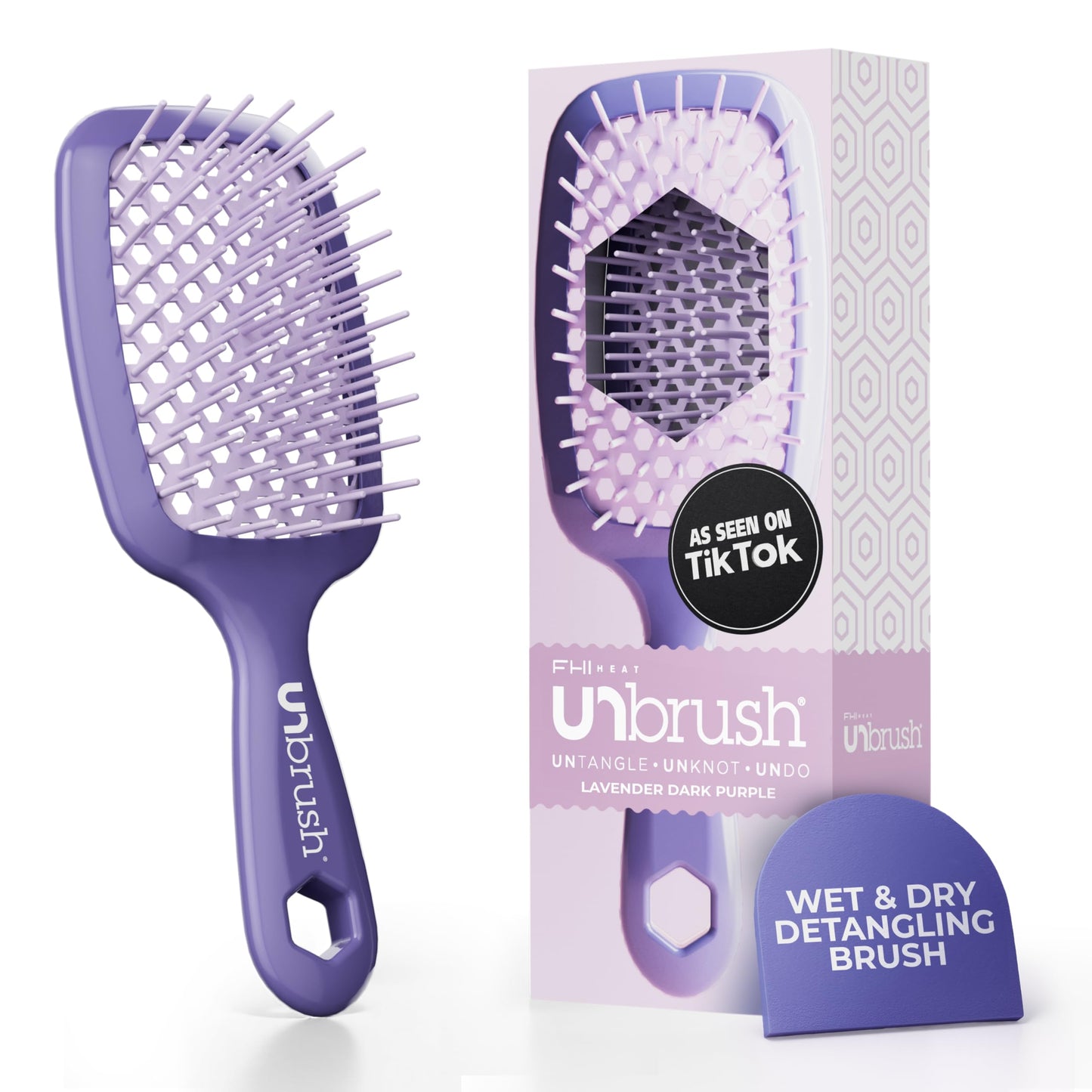 HotFHI Heat UNbrush Detangling Brush for Pain-Free Brushing on All Wet or Dry Hair Types — Durable DuoFlex Anti-Static Bristles, Lightweight Handle, Vented Hair Brush, Periwinkle Light Blue