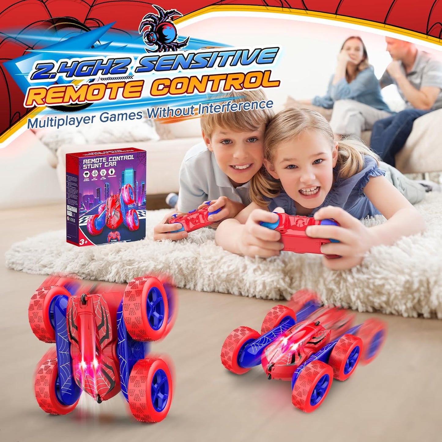 Hot Excitobo Remote Control Car,RC Cars Boys Toys for 3 4 5 6 7 8 9 10 11 12 Year Old Boy Double Sided 360°Flip 4WD Rechargeable Drift RC Race Car Birthday Gifts Easter Basket Stuffers for Kids Age 3-12