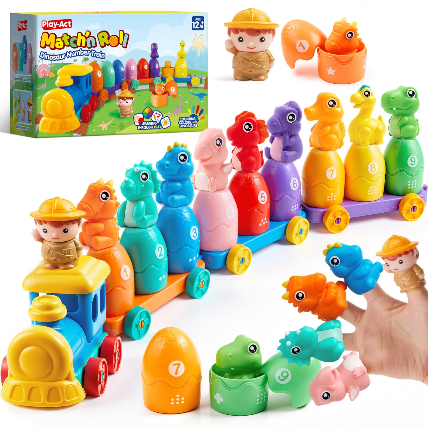 HotPlay-Act Learning Toy for Toddlers 1 2 3 Years Old, Counting, Matching & Sorting Montessori Learning Farm Train Including 9 Farm Animals, Birthday Gift for Baby Boys Girls