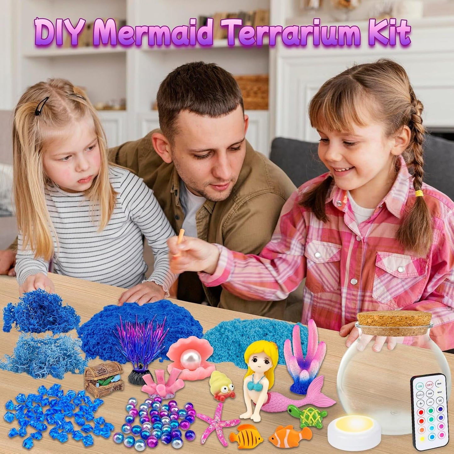 Hot 7july Mermaid Terrarium Craft Kit for Kids - LED Night Light Up & Remote Mermaid Birthday Gifts Toys for Girls Age 5 6 7 8 9 10 11 12 Year Old