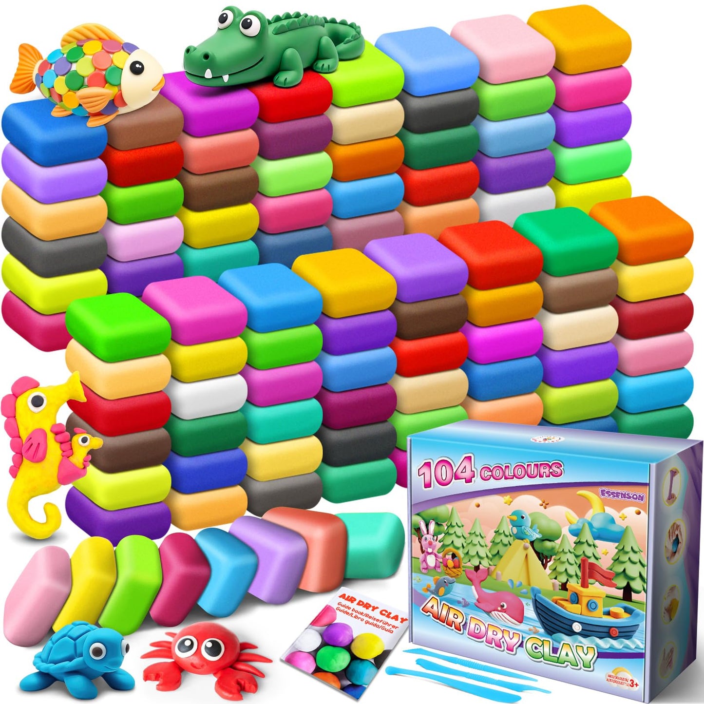 HotESSENSON Air Dry Clay 150 Colors, Modeling Clay for Kids | DIY Molding Magic Clay, Includes Tools, Toys Gifts for Age 3 4 5 6 7 8+ Years Old Boys Girls