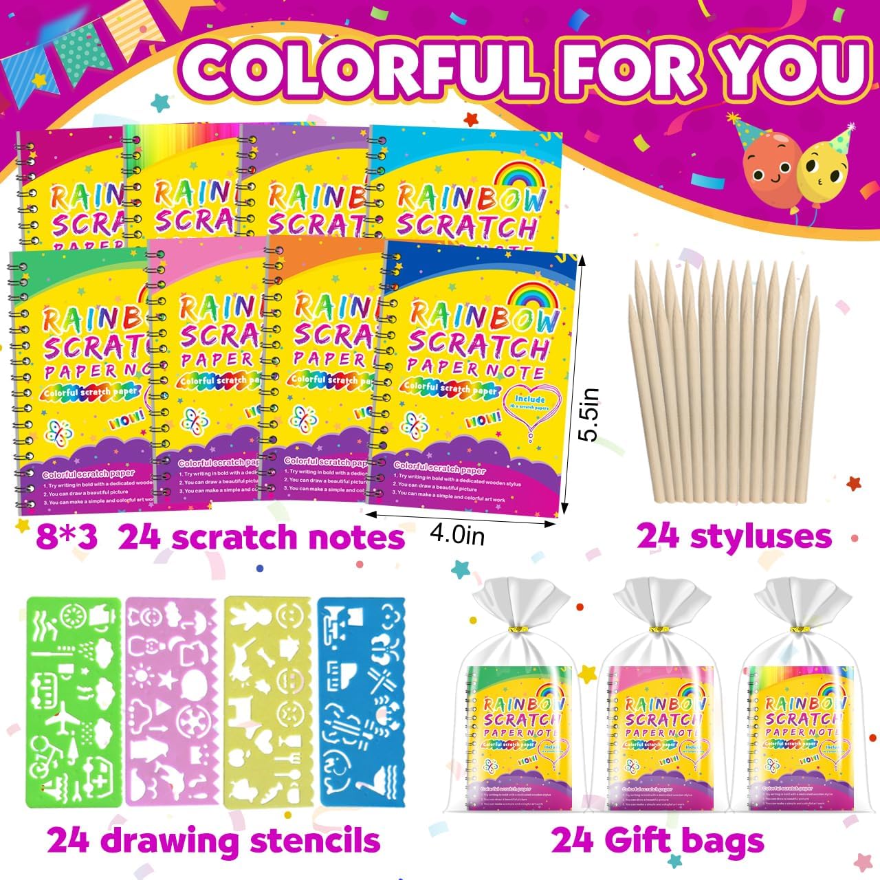 Hot Party Favors for Kids 4-8-12: 24 Pack Scratch Rainbow Art Crafts Notebook, Coloring Book Goodie Bags Stuffers Kit, Bulk Birthday Gift Classroom Prizes Girl Boy Toddler