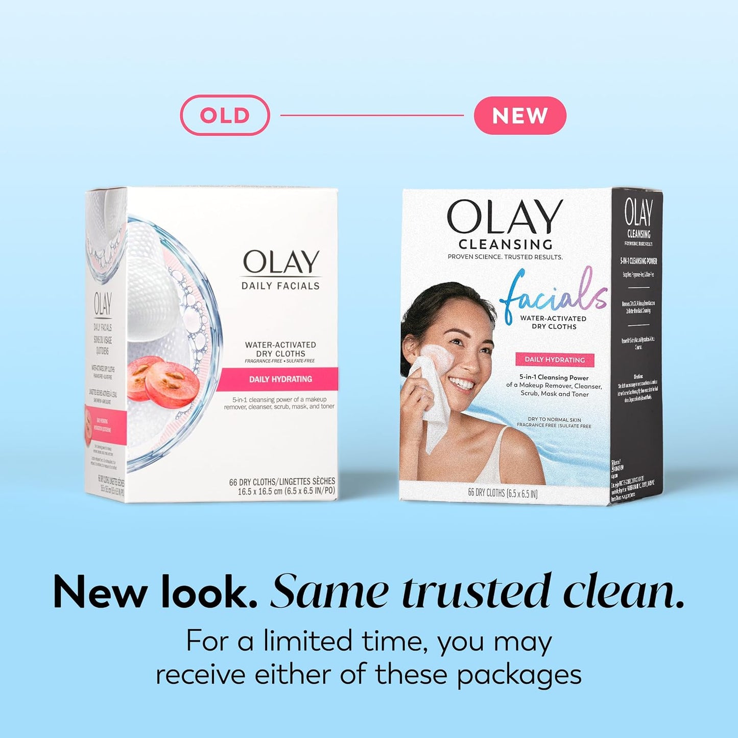 HotOlay Makeup Remover Wipes, Daily Facials Hydrating Face Cleanser for Normal to Dry Skin, Alcohol & Fragrance Free, Soft Face Wash Towels, Travel Essentials for Women, Convenient Dry Cloths, 66 ct