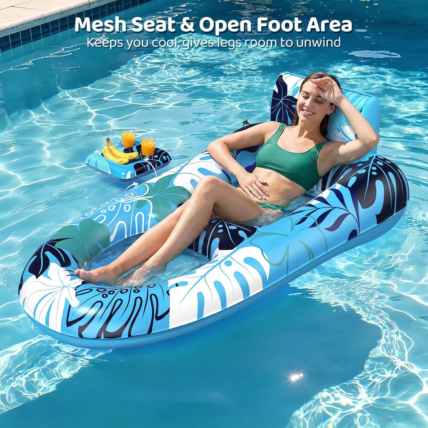 Hot2 Pack Pool Floats Adult Heavy Duty, Inflatable Pool Lounger Float with Detachable Cup Holders & Backrest, Extra Large Pool Rafts Water Floaties for Adults Swimming Pools Beach Lake Party