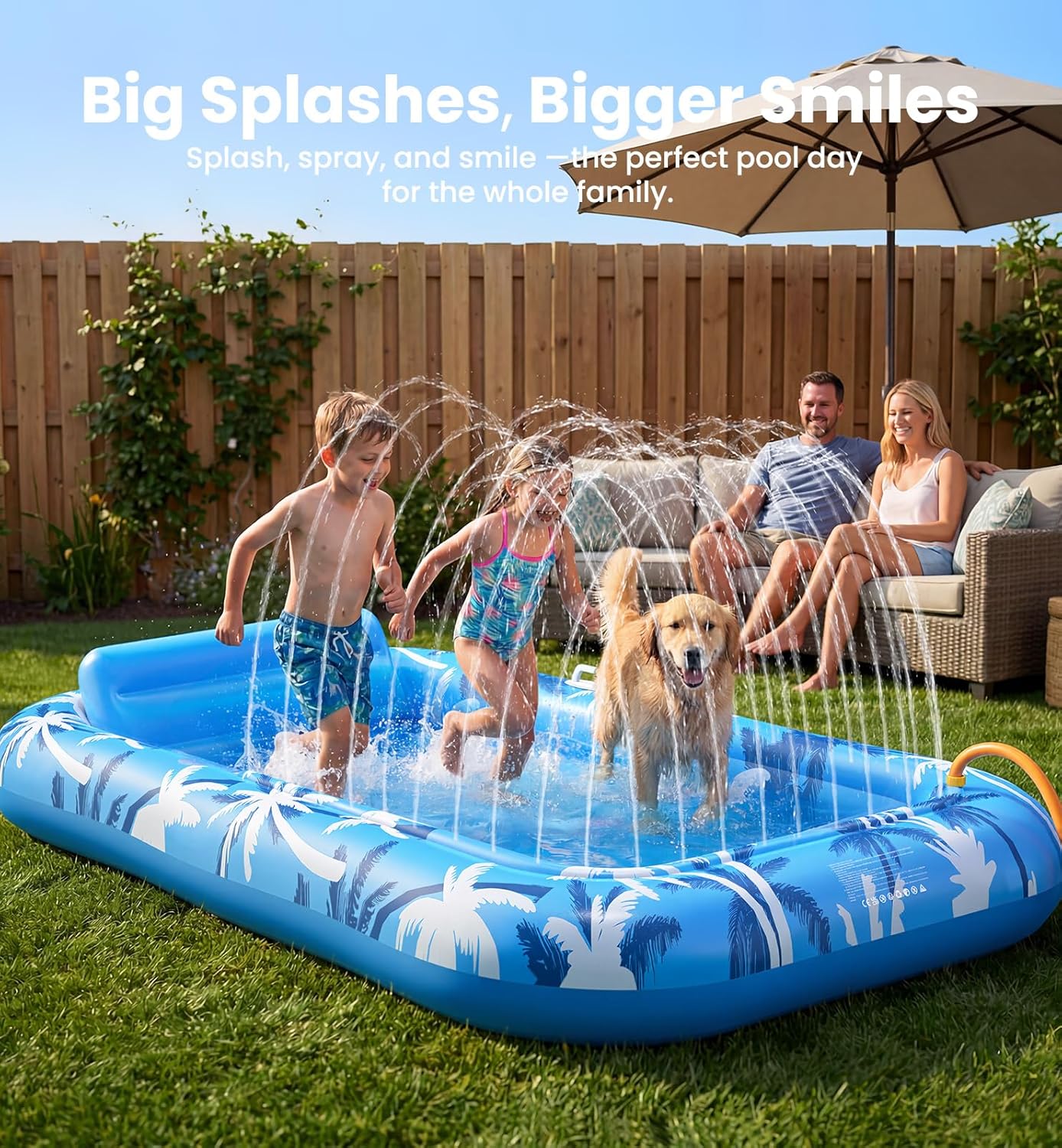HotInflatable Tanning Pool Lounger Float with Sprinkler, X-Large Pool Floats with Auto Spray Cooling, 6 in 1 Sunbathing Lounge Floatie Raft Toys, Blow Up Pool Tanning Bed for Adults Kids Gifts