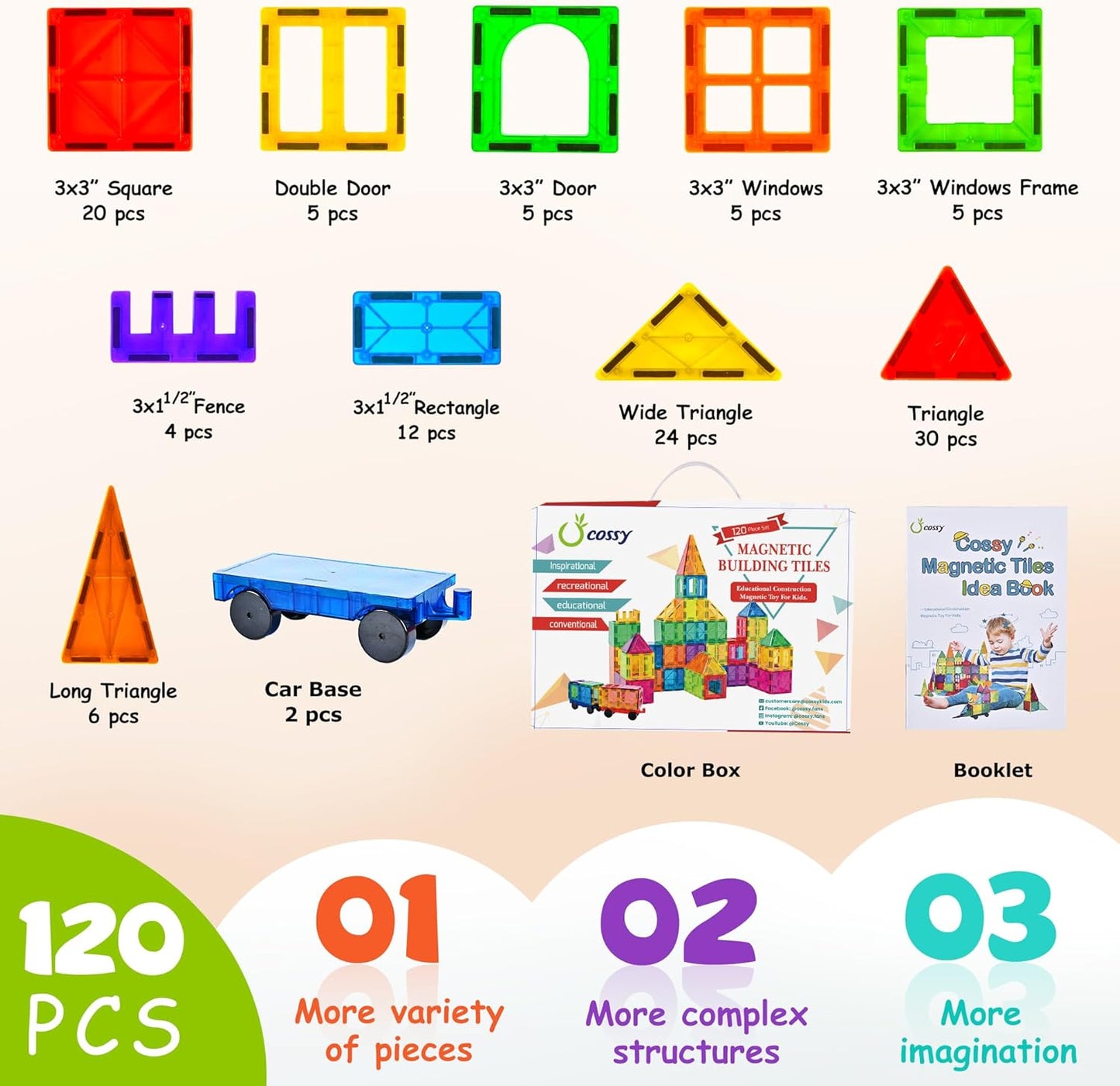 Hot cossy 120Pcs Magnetic Tiles Magnetic 3D Building Blocks Set Educational Construction Toys for 3 4 5 6 7 8 Year Old Boy and Girl with Stronger Magnets, Educational Toys, Recreational, Conventional
