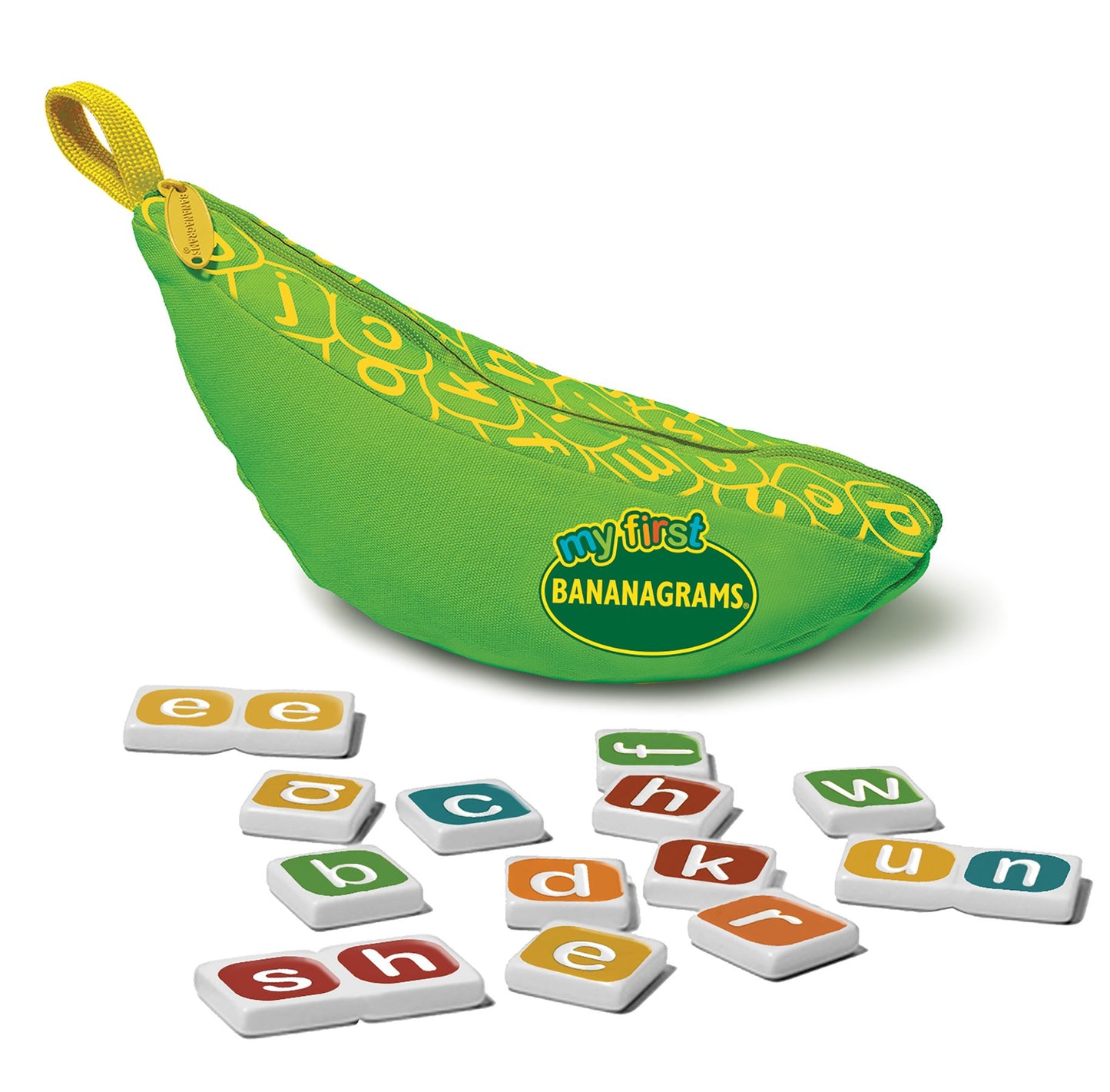 HotBananagrams Classic Word Game, 144 Tiles in Banana Pouch, Travel Game | Fast-paced spelling & anagram game for 1-8 players; portable pouch, educational wordplay for kids and adults ages 7+