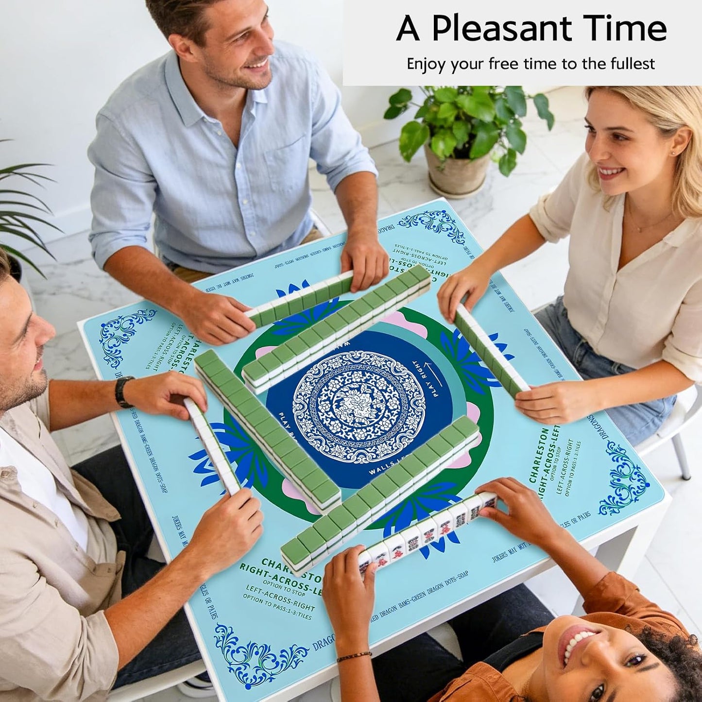 HotBlue Mahjong Mat for Table, American Mahjong Mat with Printed Rules, 31.5" x 31.5", Anti-Slip, Noise-Reducing Table Cover for Mahjong, Poker, Board Games, Dominoes, and Card Games.
