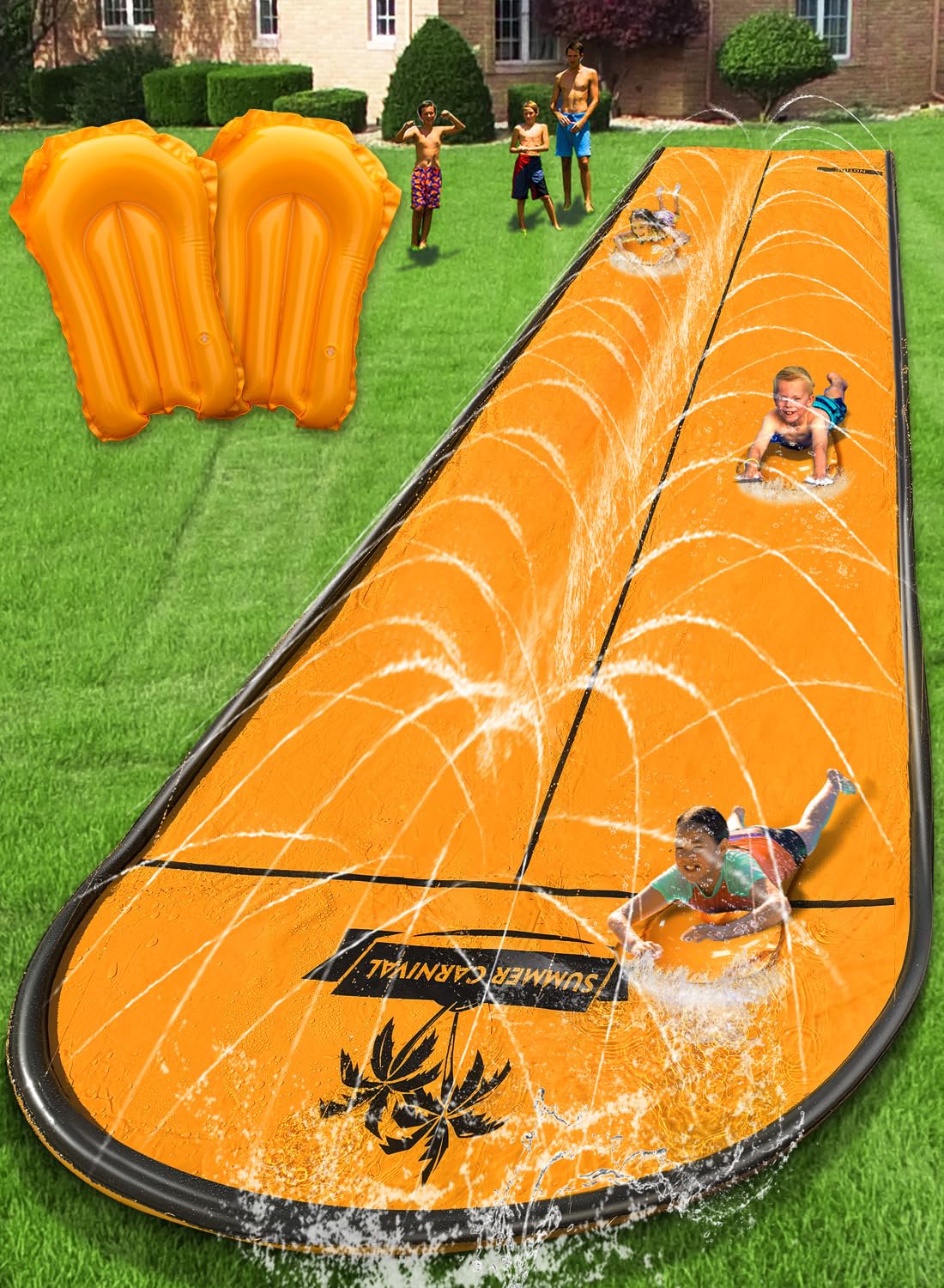 Hot Spring Water Slip and Water Slide, 22ft *2 Lanes Slip Water Slides for Kids Backyards Ages 5-8 8-12 with Sprinkler and Inflatable Bodyboards, Summer Water Fun Toy for Outdoor Lawn Games Play