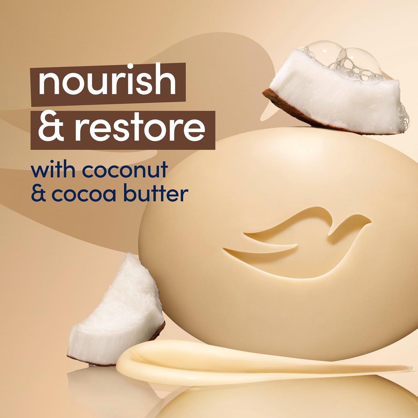 HotDove Beauty Bar Soap Restoring Coconut & Cocoa Butter 6 Count for Restored Skin, Nourishes Skin 3.75 oz