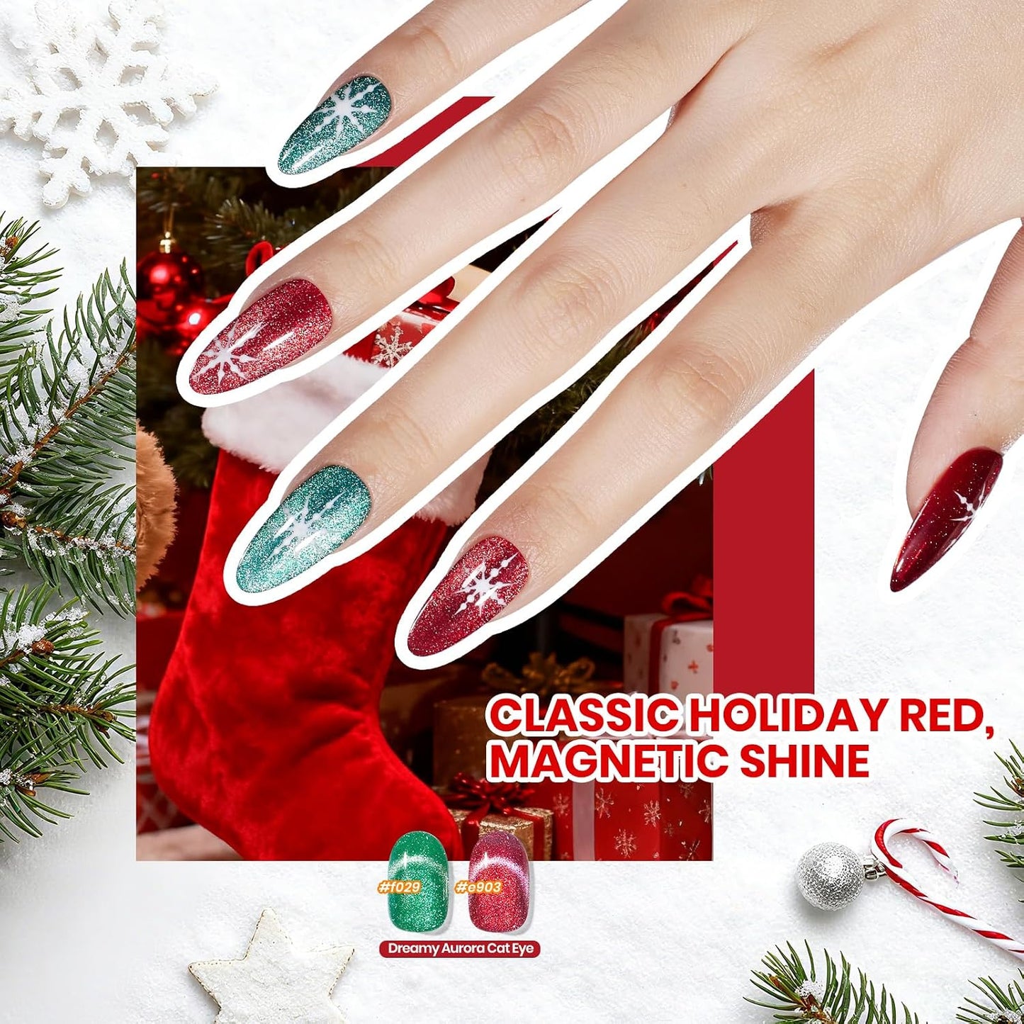 HotBeetles Stellar Sonata Cat Eye Gel Nail Polish Set - 36 Colors Christmas Gel Nail Kit Magnetic Red Green Purple Brown Burgundy Base Glossy Matte Top Coat Soak off UV Salon Nail Art Gift for Women