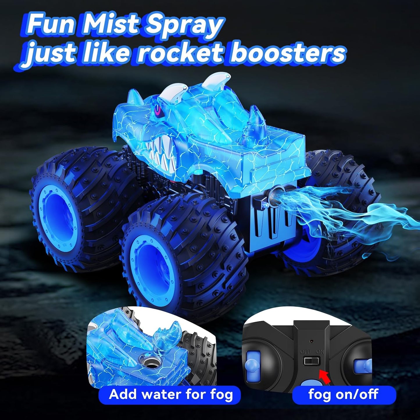 Hot AUUGUU Remote Control Car, 2.4GHz Monster Trucks Toys with Light Spray, Birthday Gift for Kids 3 4 5 6 7 8, All Terrain RC Cars, Toddler Toys for Boys Girls 3+ Year Old