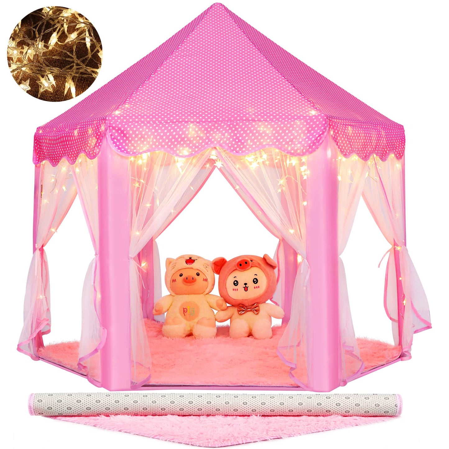HotMonobeach Princess Tent Girls Large Playhouse Kids Castle Play Tent with Star Lights Toy for Children Indoor and Outdoor Games, 55'' x 53'' (DxH)