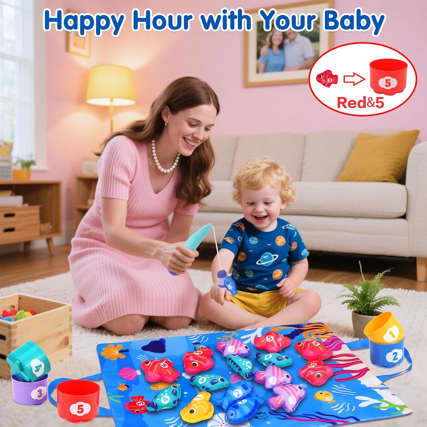 Hot Arovan Montessori Toys for 1 Year Old - Cloth Fishing Game with Stacking Cups Toddler Toys for One Year Old Boy Girl First Birthday Gift - Sorting Learning Baby Toy 12-18 Months 1 2 Year Old