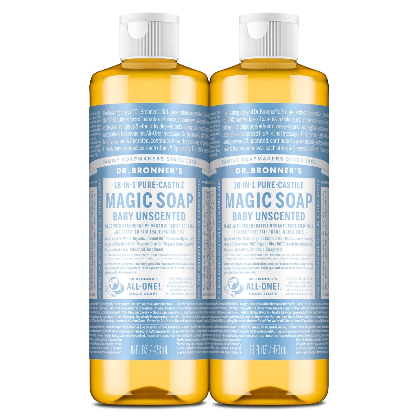 HotDr. Bronner's Pure-Castile Magic Soap Liquid (Baby Unscented, 32 Ounce) – Made with Regenerative Organic Certified Oils – For Sensitive Skin, Babies, Face, Hair, Laundry, Dishes, Hand Soap & Body Wash