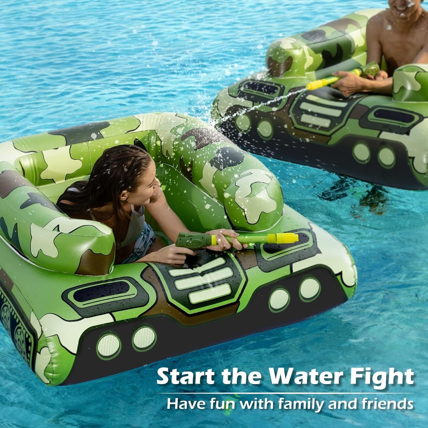 HotTank Pool Floats Kids Adults - Jasonwell Inflatable Pool Floaties Swimming Pool Tank with Water Cannon Gun Swim Floaty Rafts Lake Beach Party Pool Toys for Boys Girls Toddlers Kids Adults (Green, L)