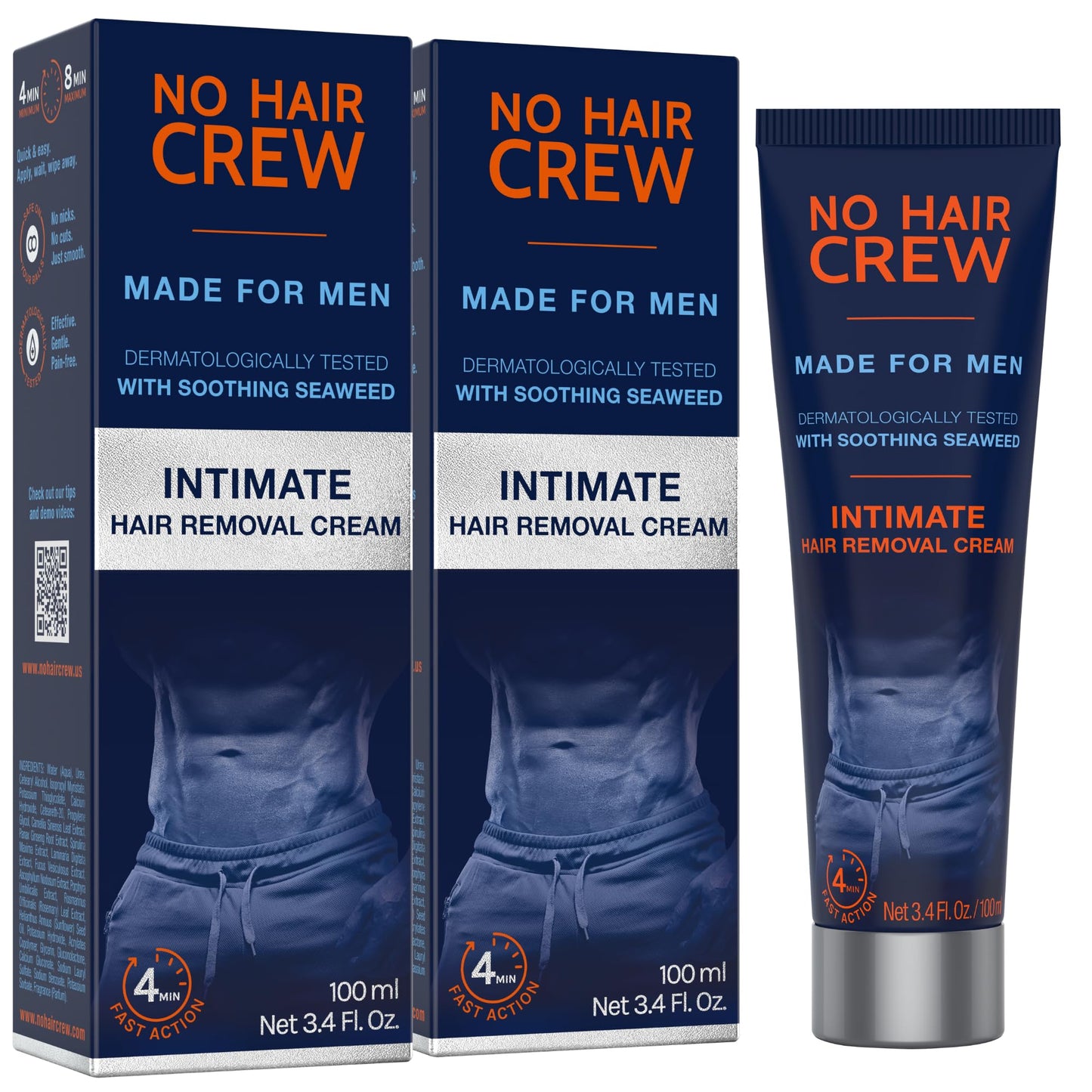 HotNo Hair Crew Intimate/Private At Home Hair Removal Cream for Men - Painless, Flawless, Soothing Depilatory for Unwanted Coarse Male Body Hair, 100ml