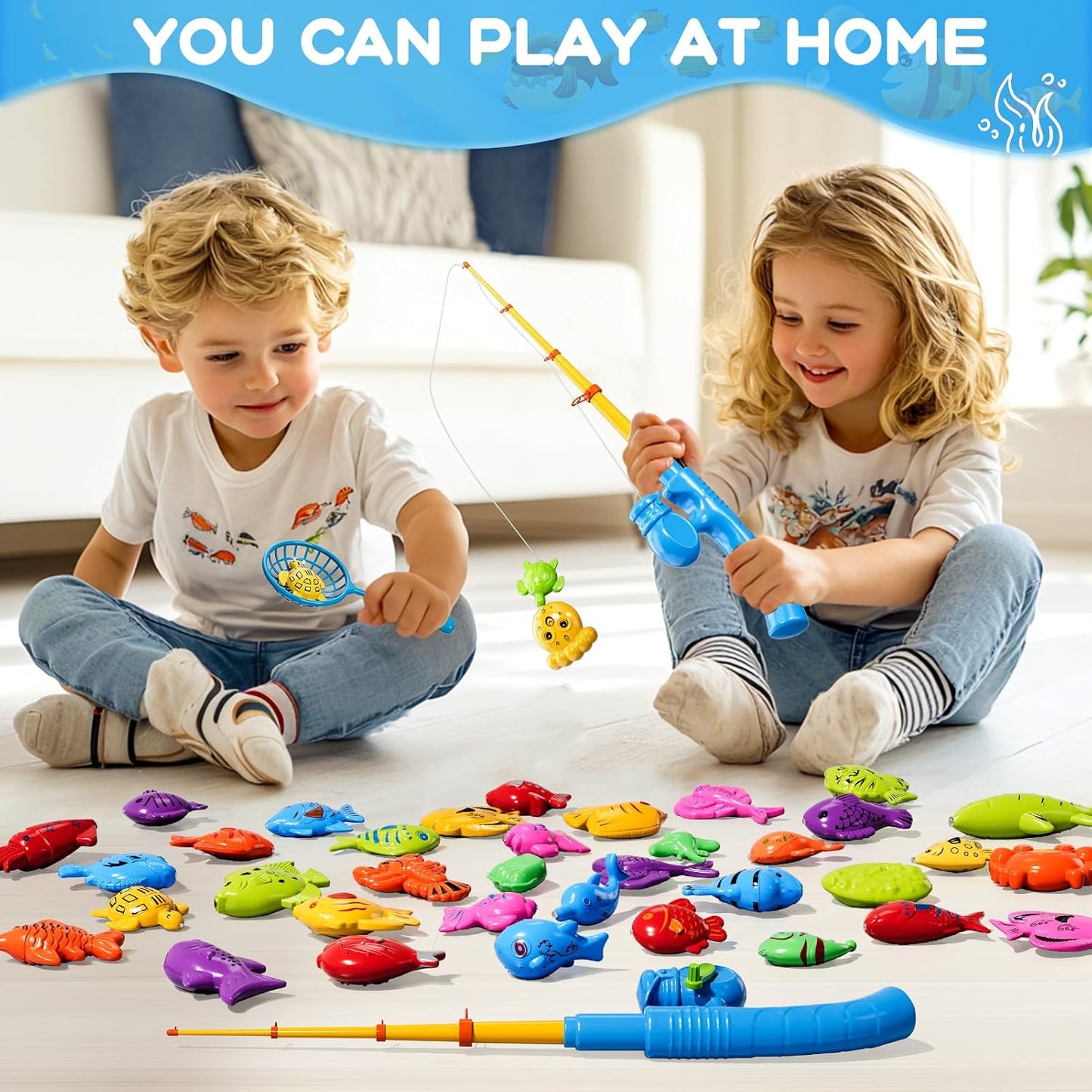 HotMagnetic Fishing Game Toys for Kids Toddlers 3-5 4-8, Water Table Bathtub Toys with Pole Rod Net Plastic Floating Fish, Water Bath Pool Outdoor Toys for Kids Toddlers Baby Age 3 4 5 6 7 8 Year Old