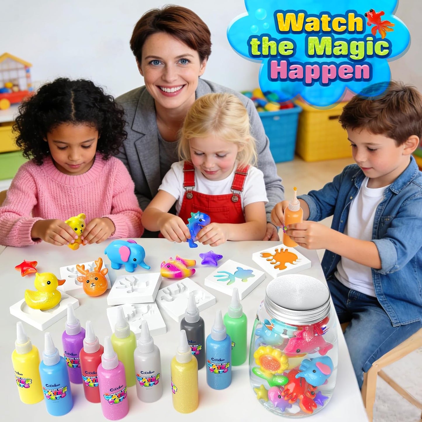 Hot Coodoo Magic Water Elf Toy Craft Kits, Aqua Fairy Water Gel DIY Squishies Squishy Maker Toddler Kids Toys for Girls Boys Toys Birthday Gifts, Art Supplies Arts and Crafts for Kids Ages 4-6 4-8 8-12