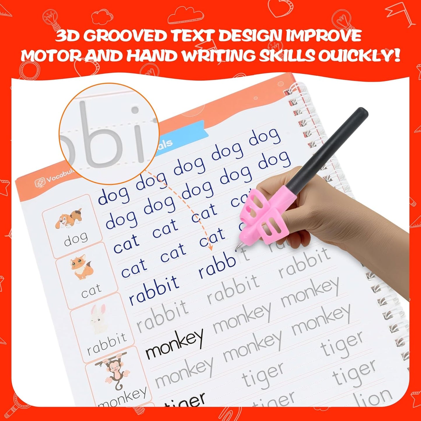 HotMagic Grooved Writing Practice for Kids Ages 3–5 - Reusable Grooved Writing Books for Kids 3–5 - Handwriting Practice for Kids 5–7 - Preschool Tracing Books & Learning Activities