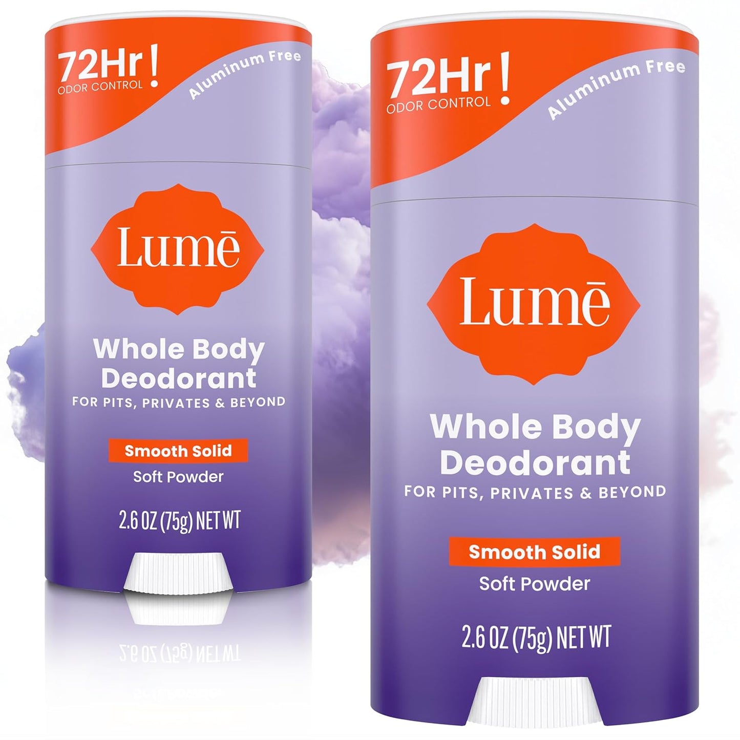HotLume Whole Body Deodorant - Smooth Solid Stick - 72 Hour Odor Control - Aluminum Free, Baking Soda Free and Skin Safe - 2.6 Ounce (Pack of 2) (Soft Powder)