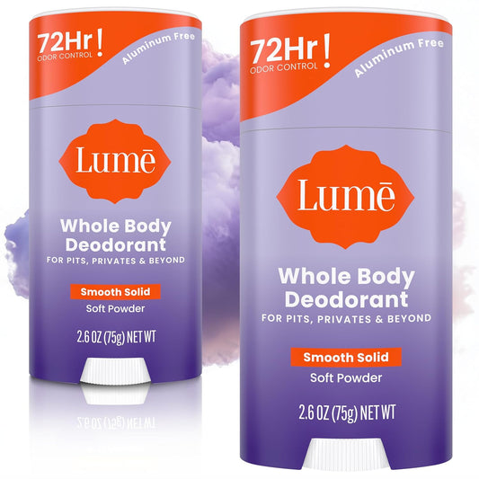 HotLume Whole Body Deodorant - Smooth Solid Stick - 72 Hour Odor Control - Aluminum Free, Baking Soda Free and Skin Safe - 2.6 Ounce (Pack of 2) (Soft Powder)