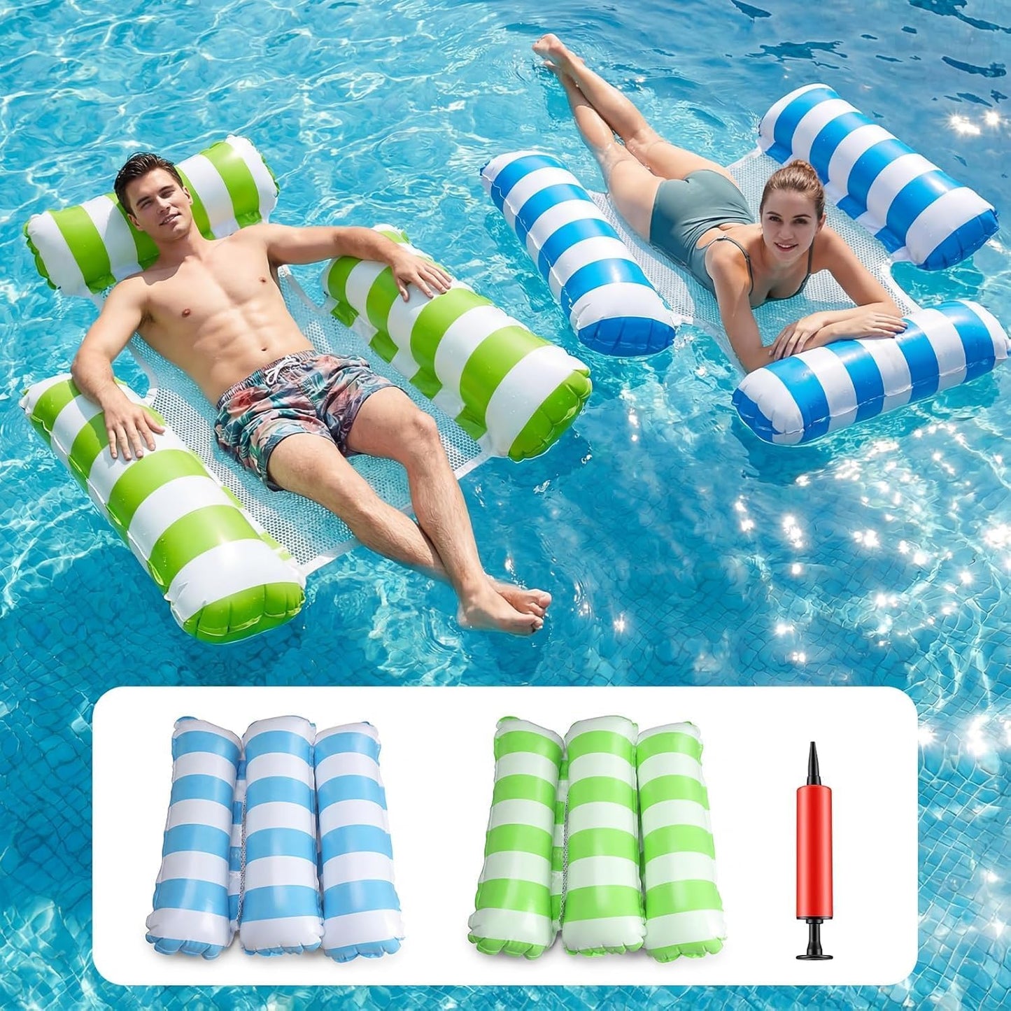 HotInflatable Pool Floats Adult, 2 Pack Thick Pool Floaties Heavy Duty, Non-Stick PVC Rafts Chairs with Mesh Seat, Hammock Noodles Lounger for Summer Water Party Lake Beach