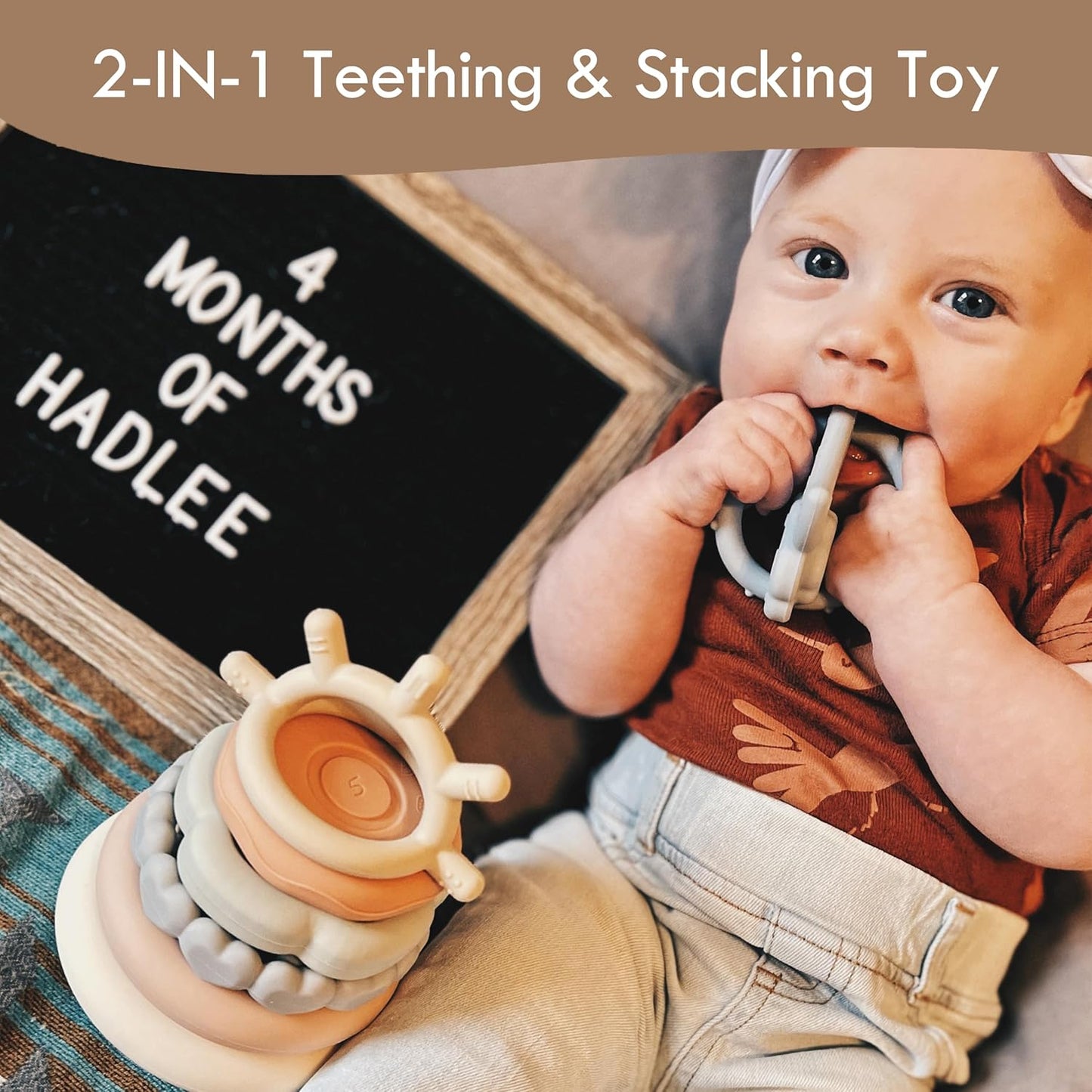 HotMoonkie Stacks of Circles Soft Teething Toy | Educational Learning Baby Toy | Stacking Ring Toys for Babies Boy and Girl | 7 Piece Teethers Set