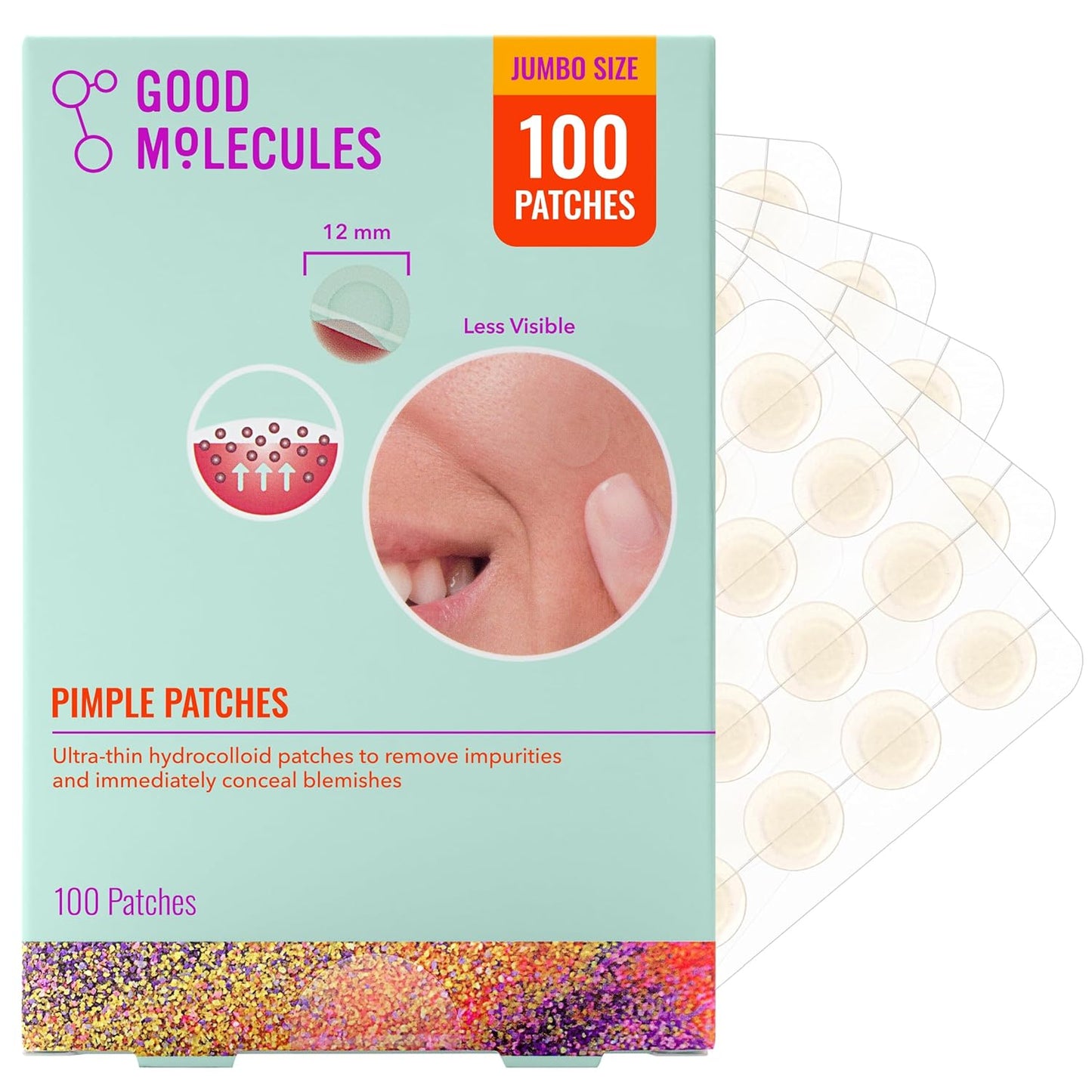 HotGood Molecules Pimple Patches for Face, 100 Pack – Ultra-Thin Hydrocolloid Patches, Invisible Under Makeup, Conceals Blemishes, Blackheads & Zits, Suitable for Acne-Prone Skin