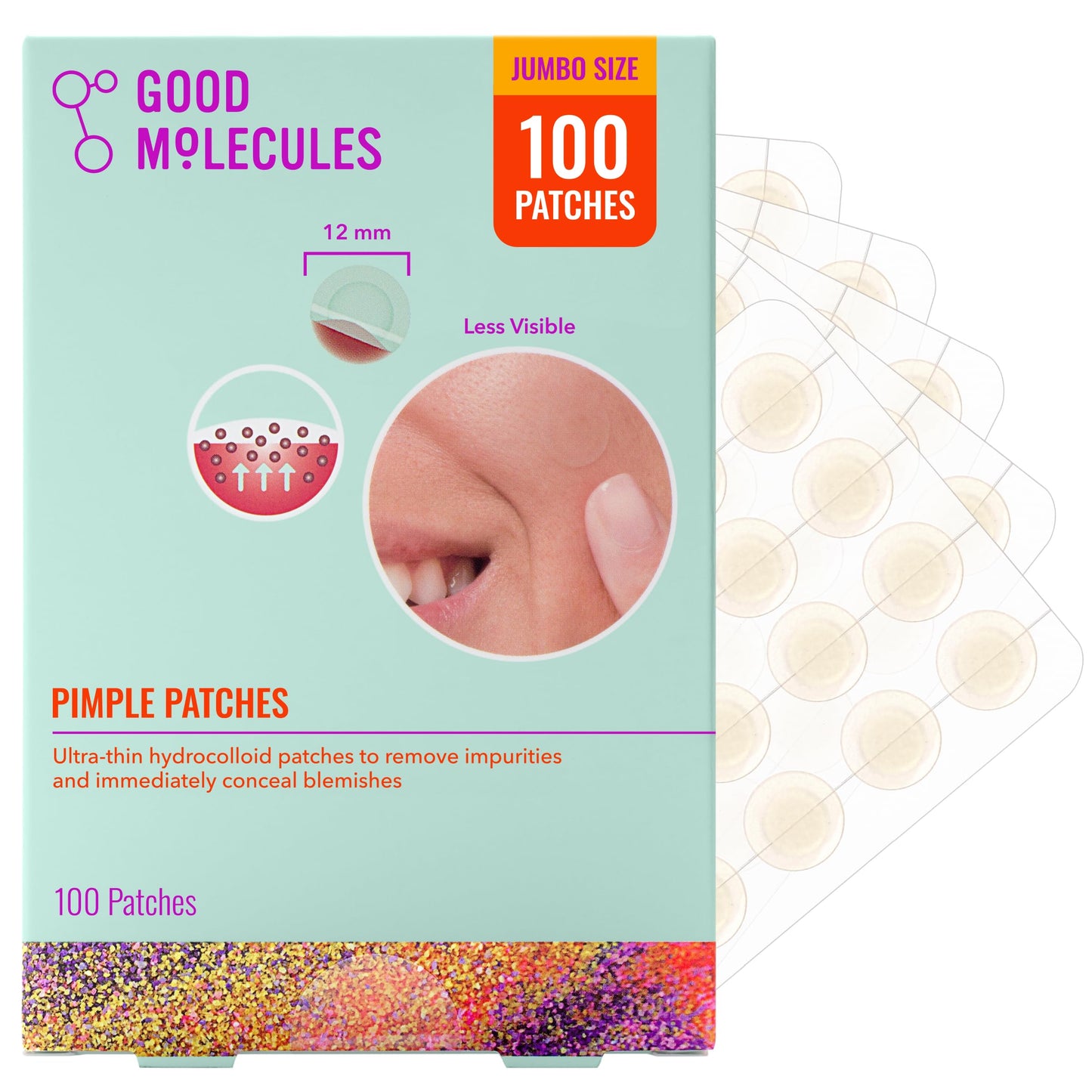 HotGood Molecules Pimple Patches for Face, 100 Pack – Ultra-Thin Hydrocolloid Patches, Invisible Under Makeup, Conceals Blemishes, Blackheads & Zits, Suitable for Acne-Prone Skin