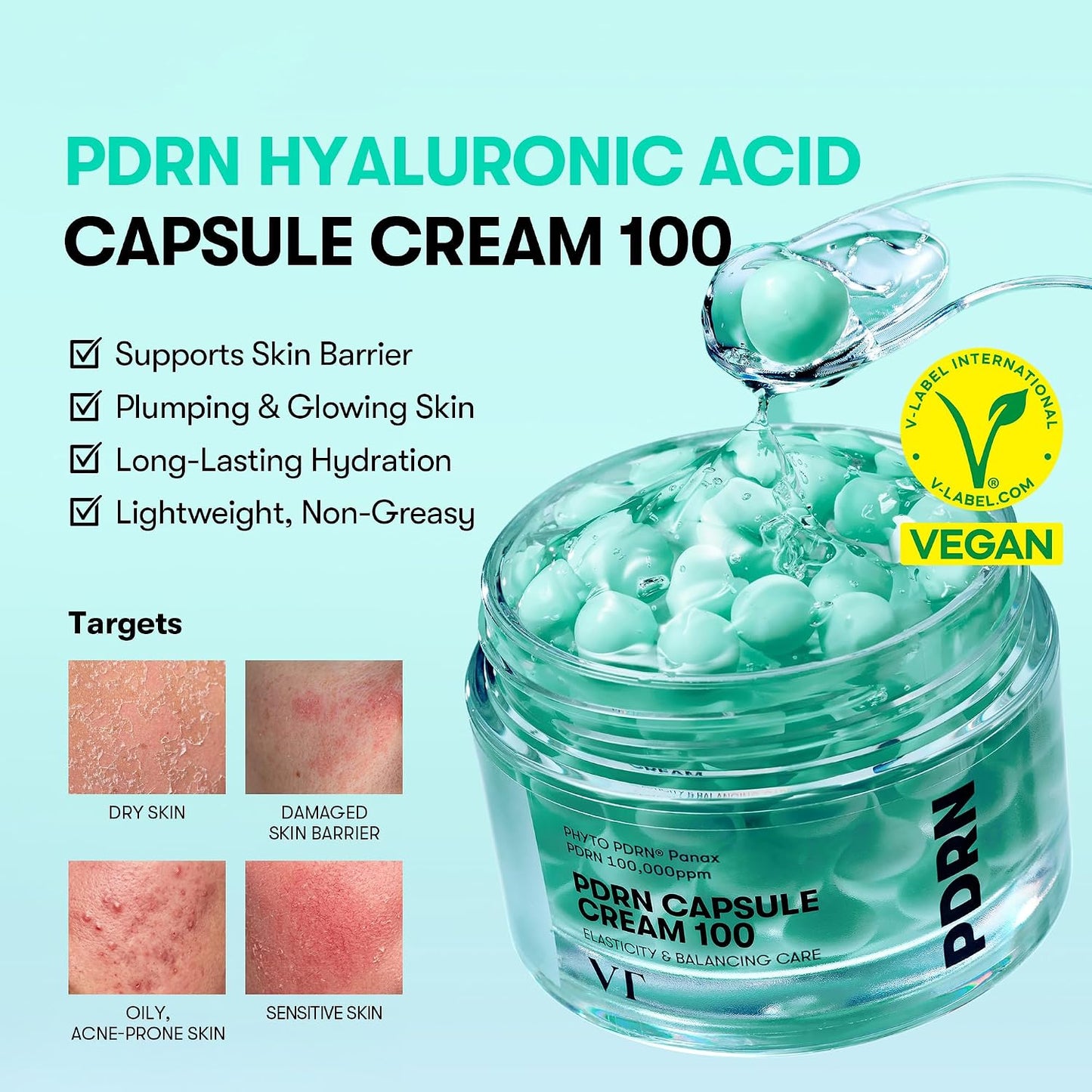 HotVT COSMETICS PDRN Capsule Cream 100, Hydrating Face Moisturizer with 100,000ppm PDRN, Hyaluronic Acid, 9 Peptides, Firming & Plumping Nourishing Cream, Korean Skin Care, 1.69 fl. oz.
