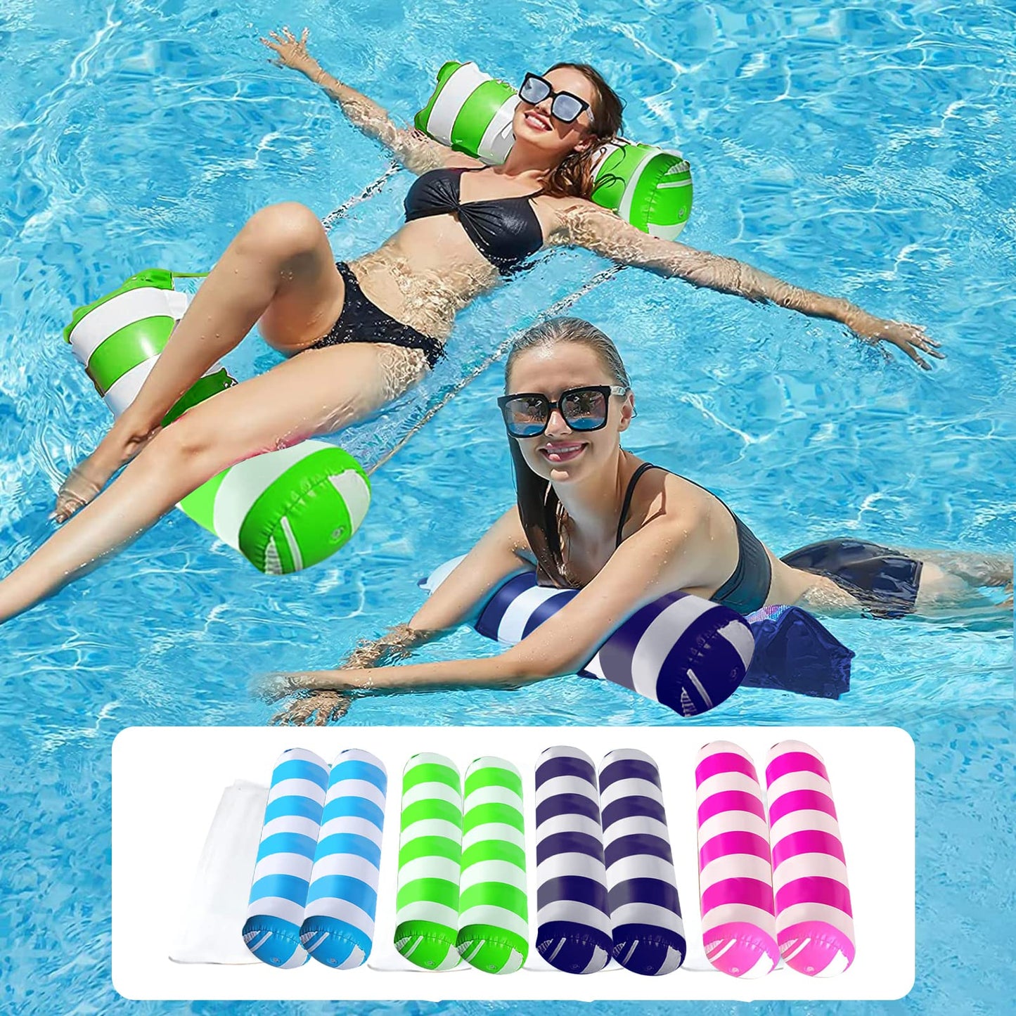 Hot4 Pack Upgrated XL Water Pool Floats, 4-in-1 (Hammock, Saddle, Lounge Chair, Drifter) Multi-Purpose Water Pool Float, Non-Stick PVC Material.