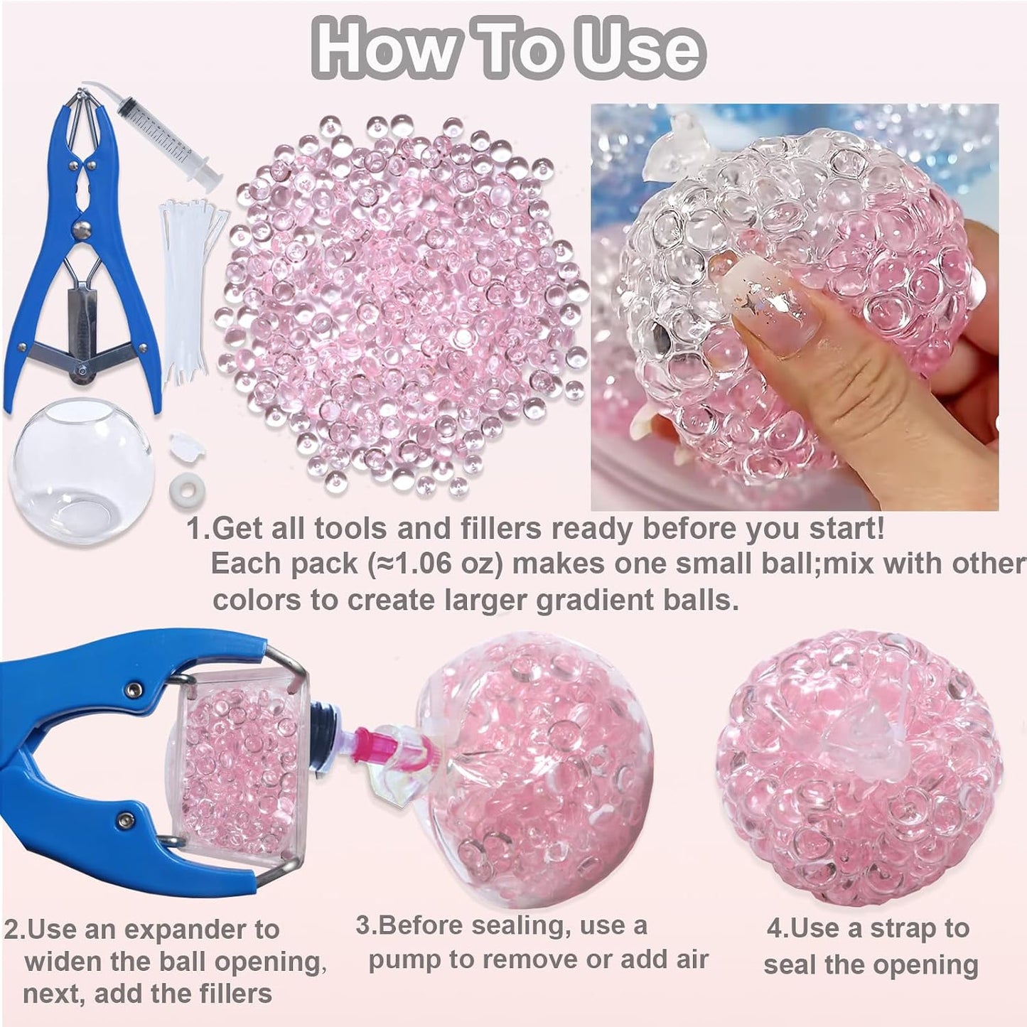 Hot DIY Stress Ball Making Kit with Filler-15PCS Stress Ball Making Kit Stress Balls, Transparent Blank Skins with Air Pump & Expander Tool for Pressure Squishy Balls for Adult (15PC, Style A)