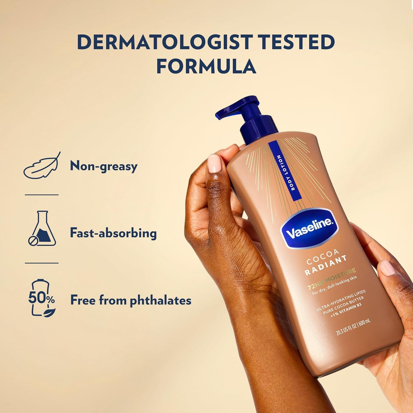 HotVaseline Intensive Care Body Lotion Cocoa Radiant 3 count for Dry Skin Lotion Made with Ultra-Hydrating Lipids and Pure Cocoa Butter for a Long-Lasting, Radiant Glow 20.3 Oz